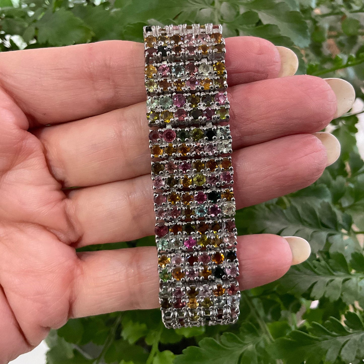 Sterling Silver Natural tourmaline wide bracelet