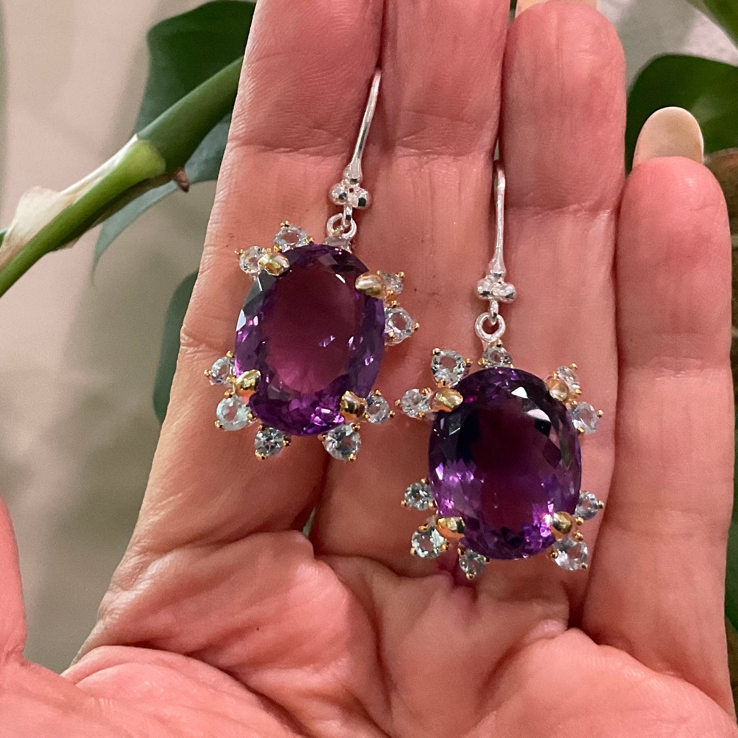 Sterling silver Amethyst Topaz Statement Earrings