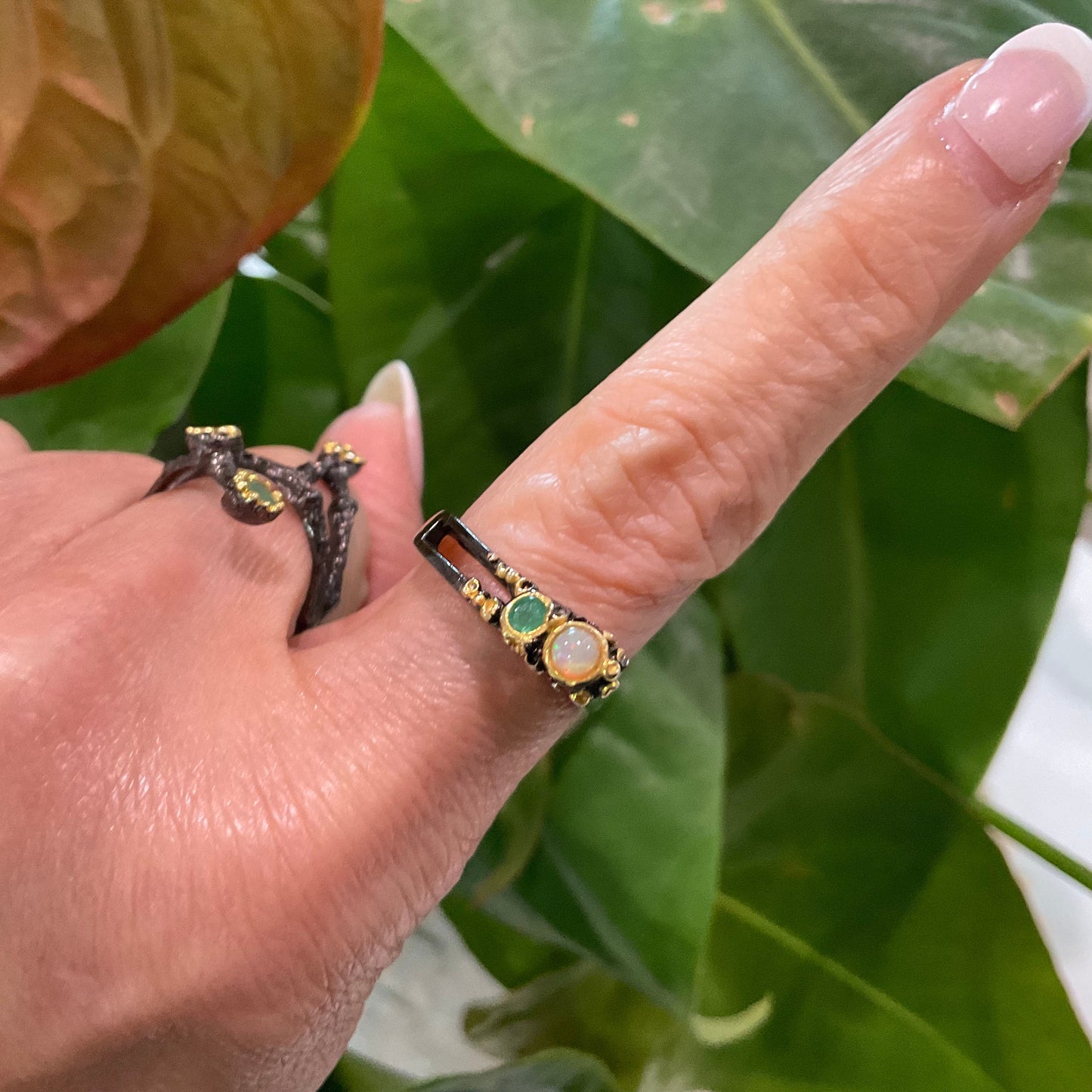 Sterling Silver Emerald Twig rustic band ring 6.5