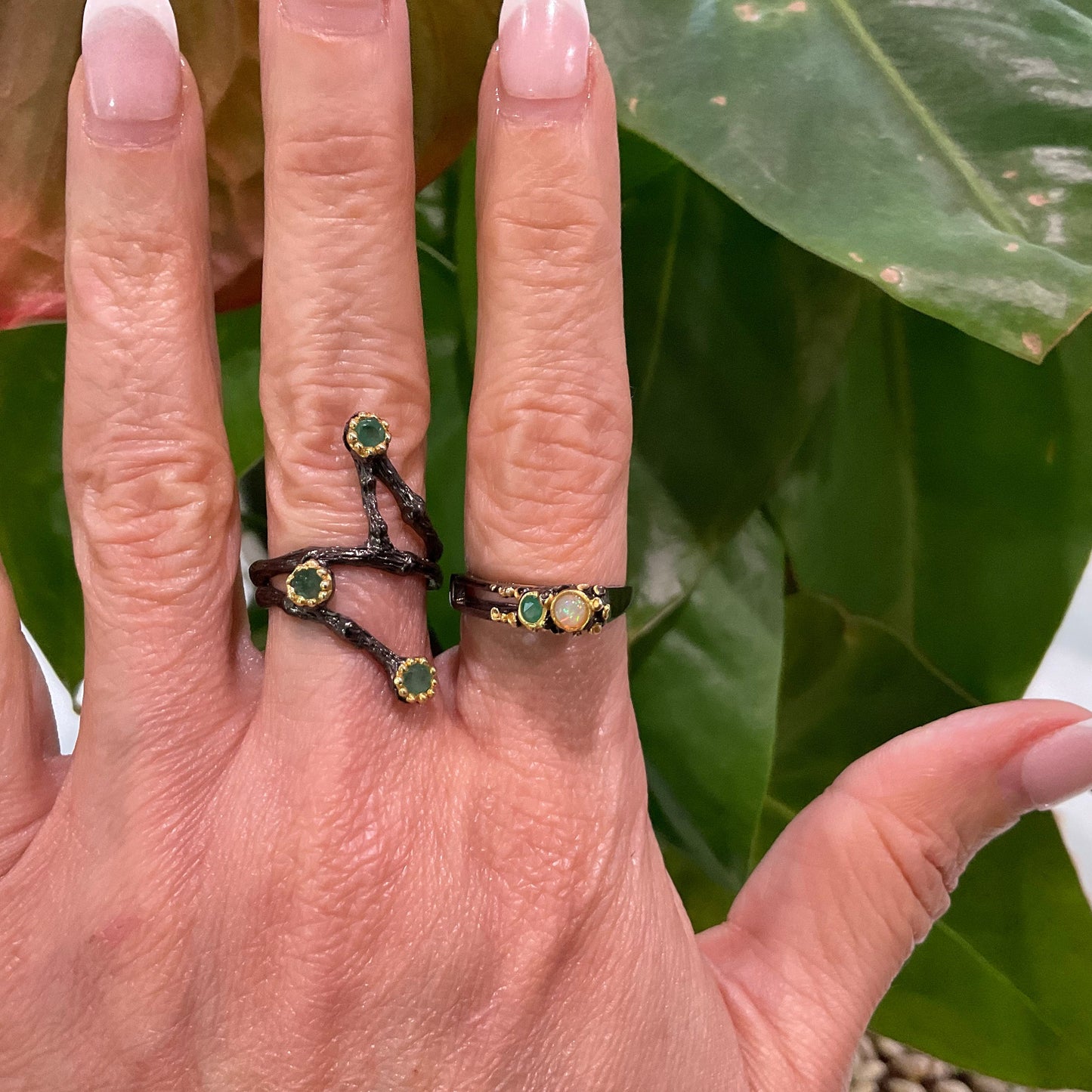 Sterling Silver Emerald Twig rustic band ring 6.5