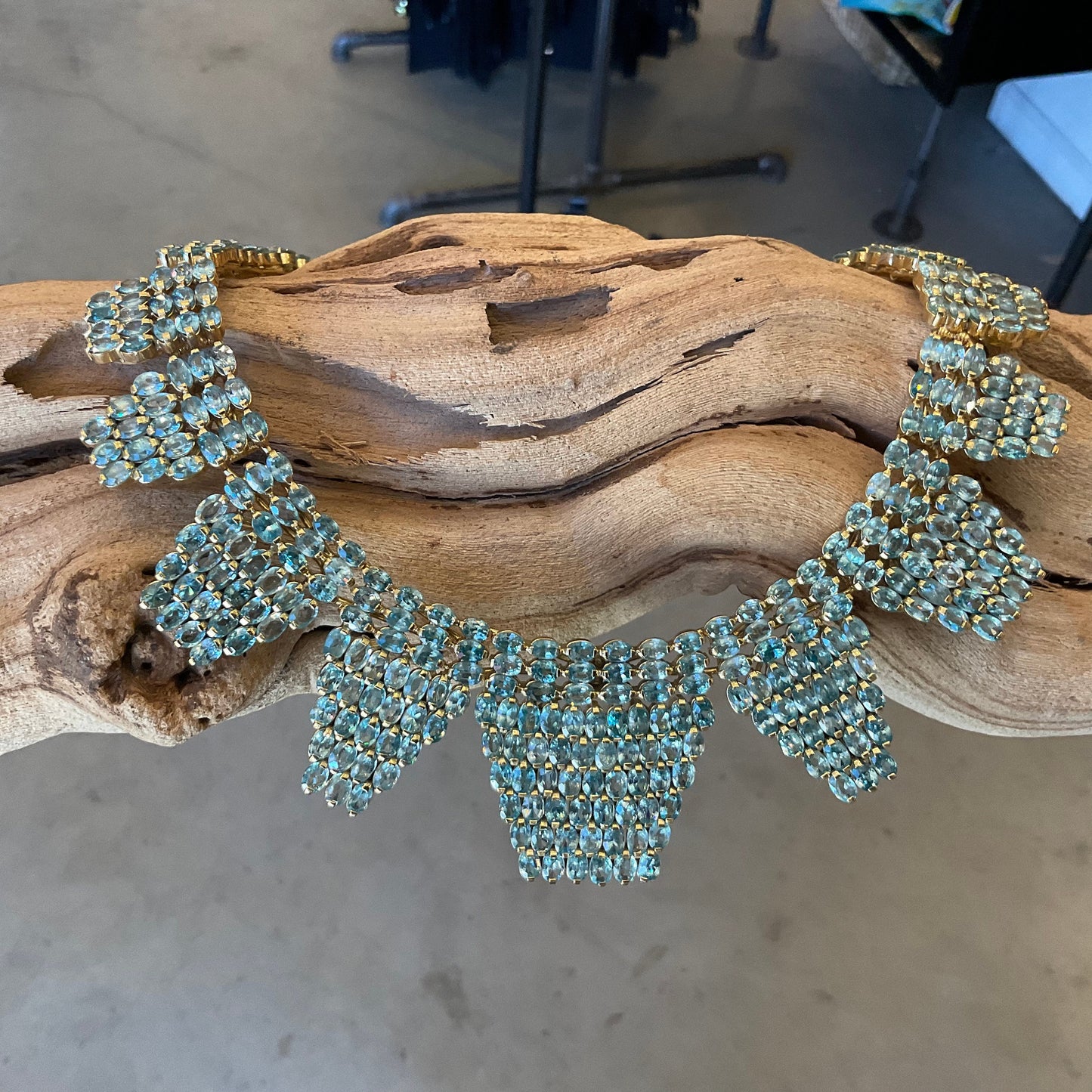 Gemstone Sterling silver Blue CZ Fancy handmade statement necklace