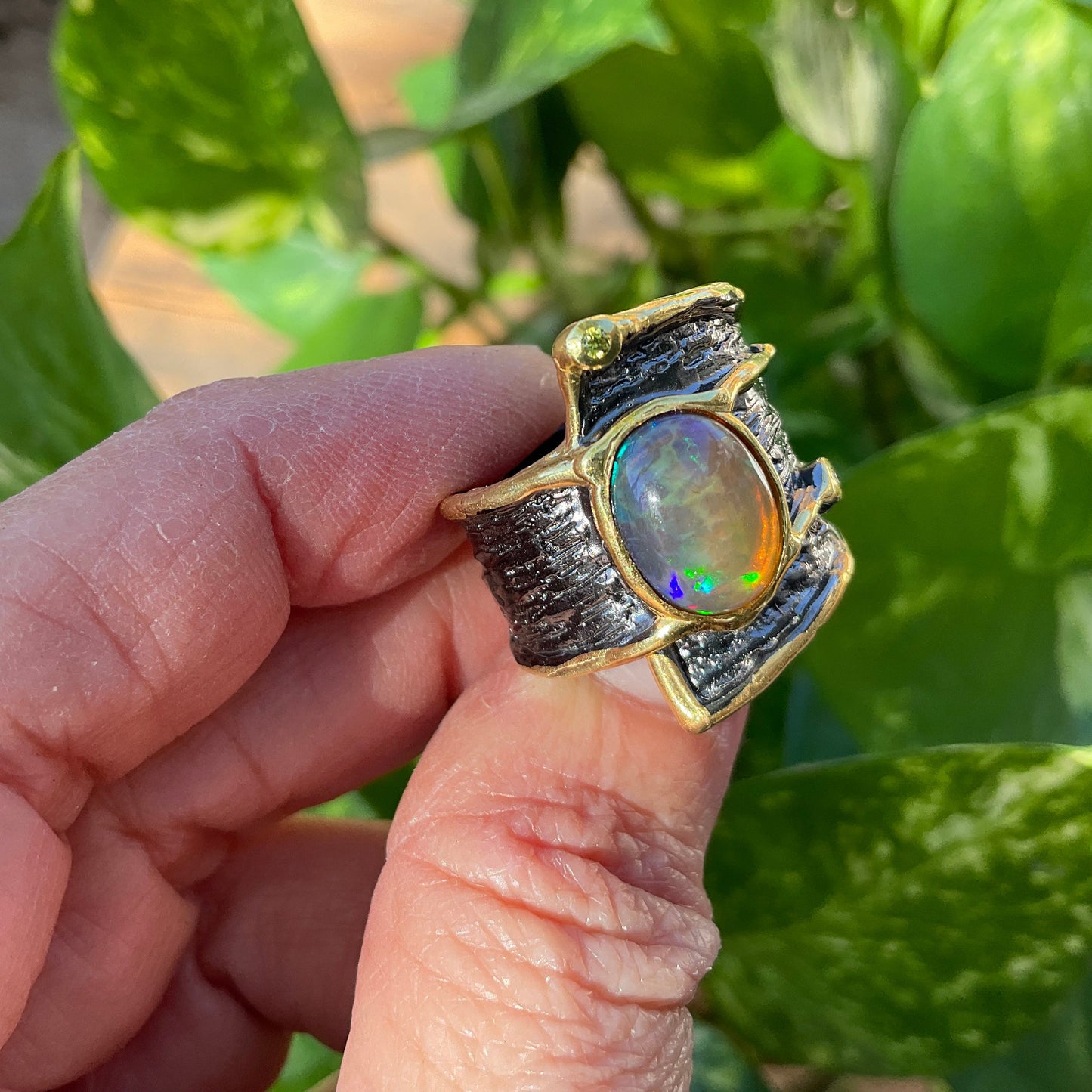 sterling silver natural fire opal band ring 7