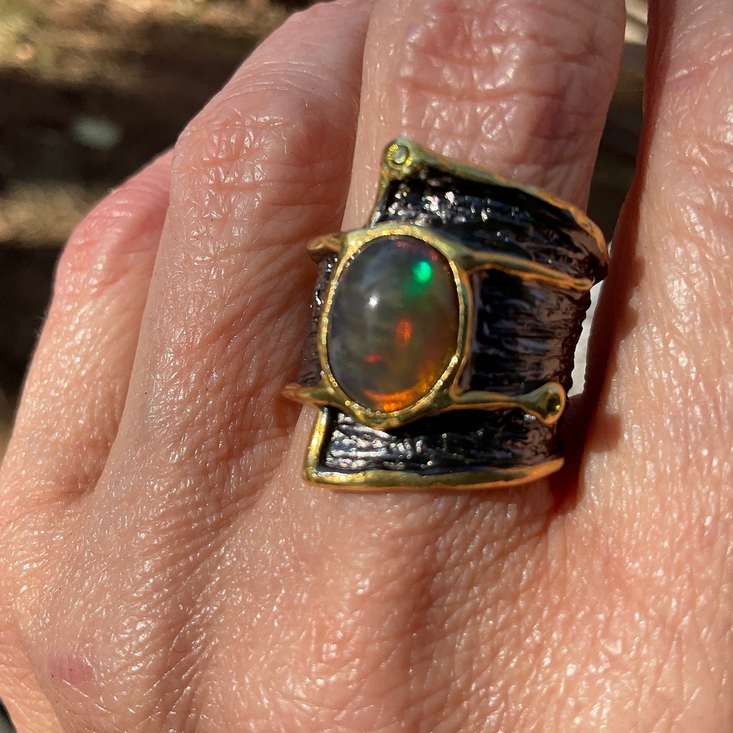 sterling silver natural fire opal band ring 7