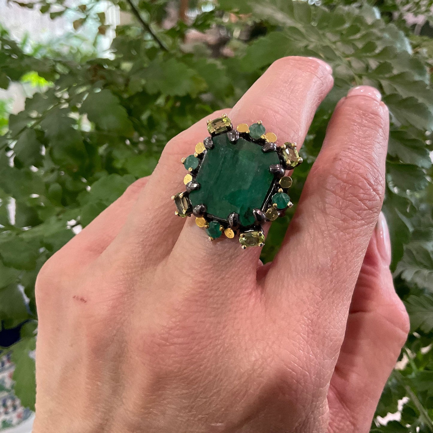 Sterling silver emerald green beryl peridot fancy ring 9