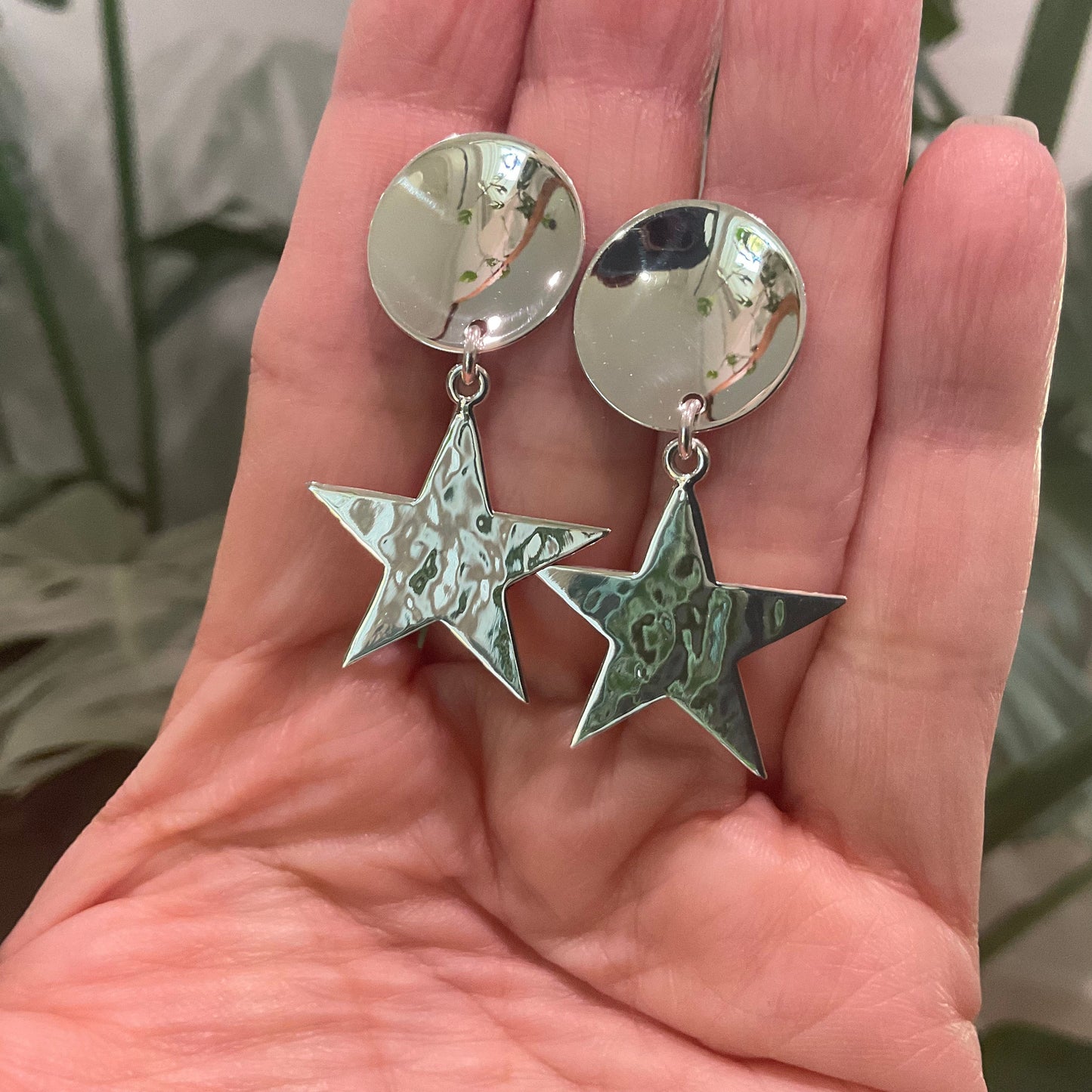 sterling silver Modernist polish Medium Stars Dangle Earrings NEW