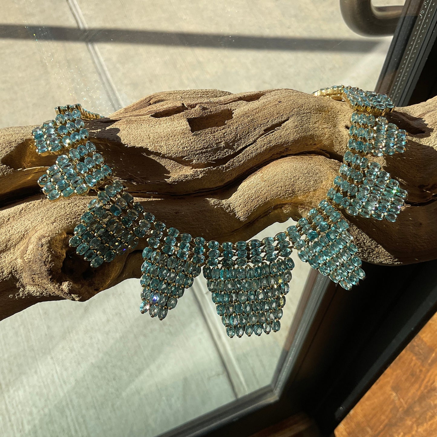 Gemstone Sterling silver Blue CZ Fancy handmade statement  necklace