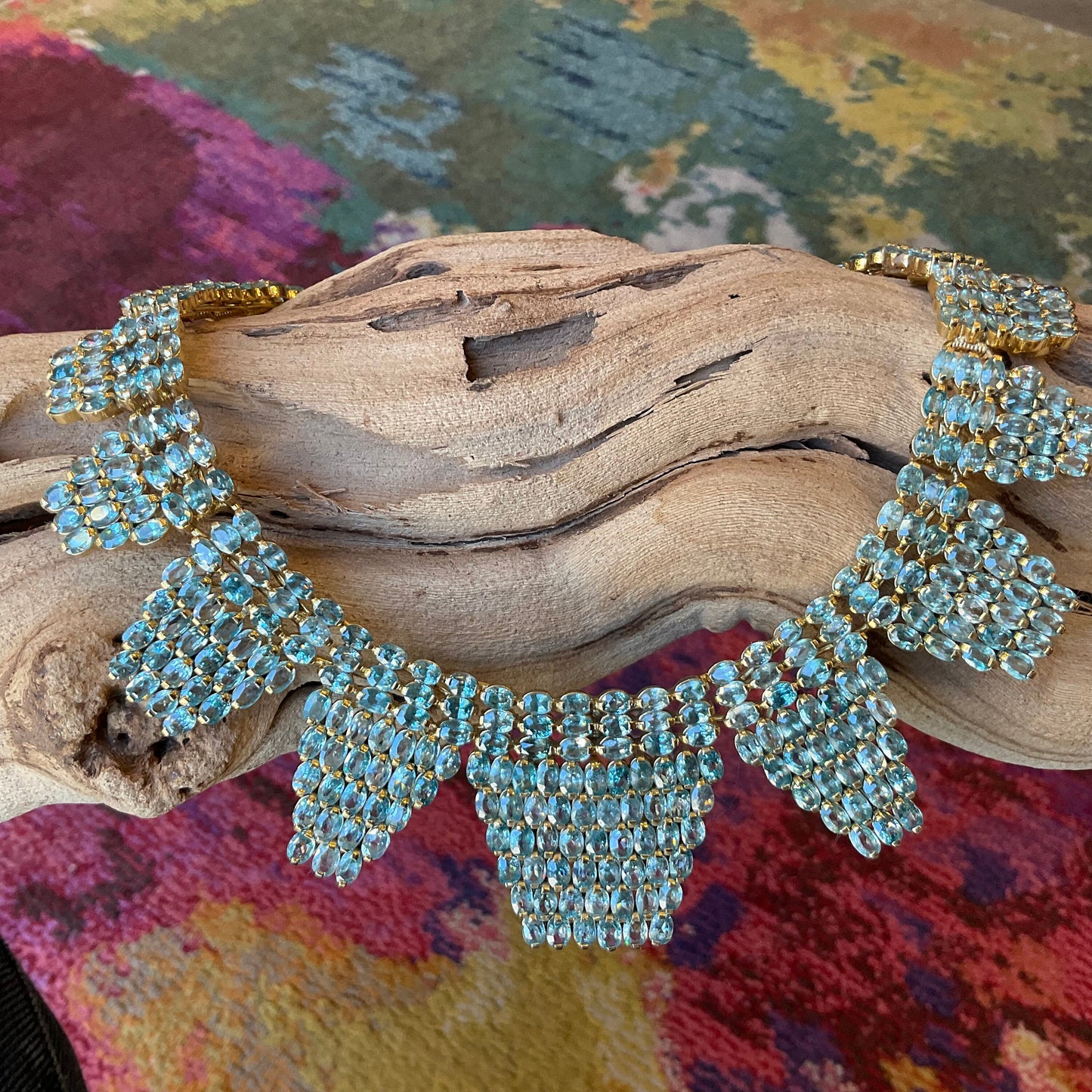 Gemstone Sterling silver Blue CZ Fancy handmade statement necklace