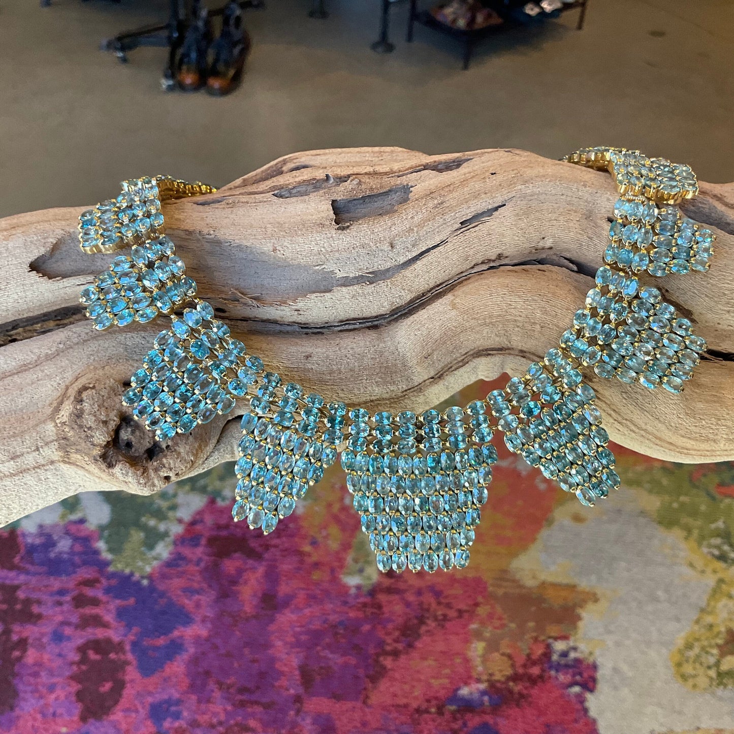 Gemstone Sterling silver Blue CZ Fancy handmade statement necklace