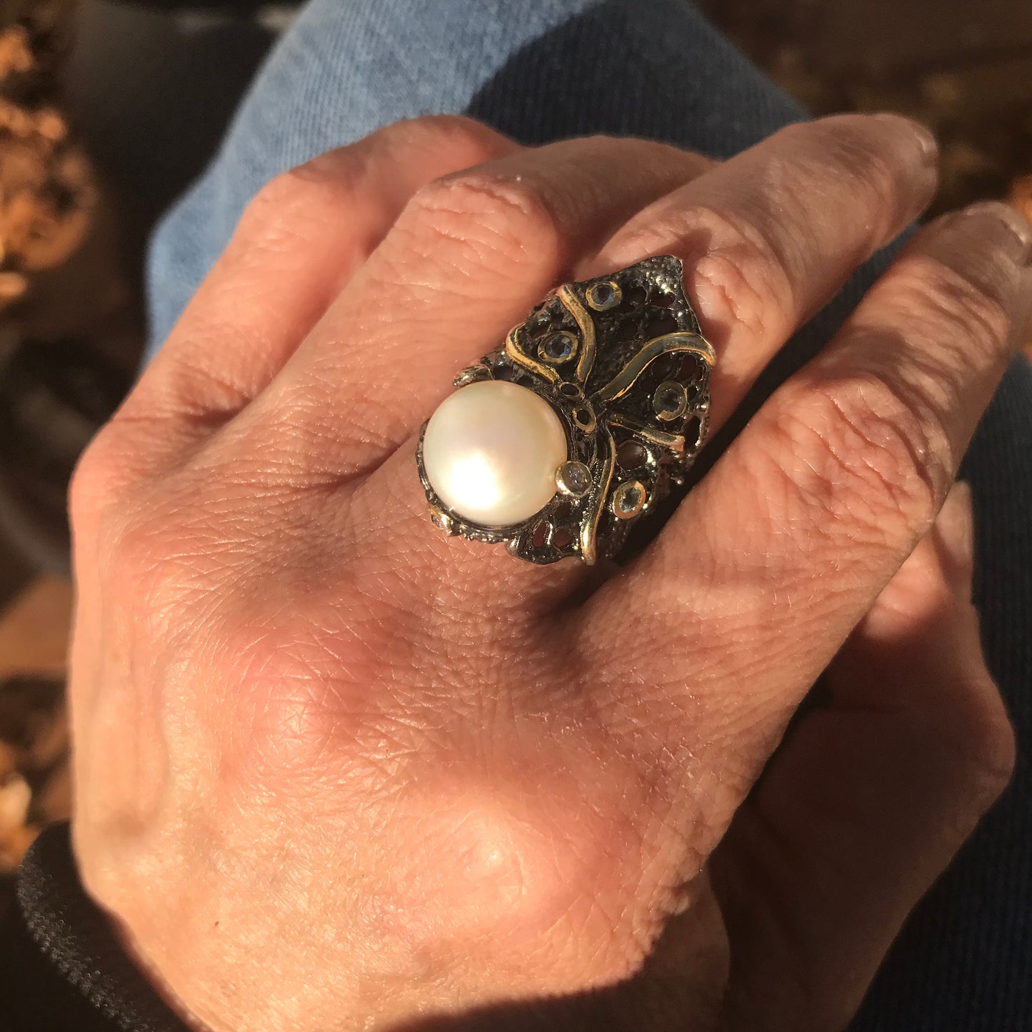 Sterling Silver octopus squid Statement Pearl ring 7