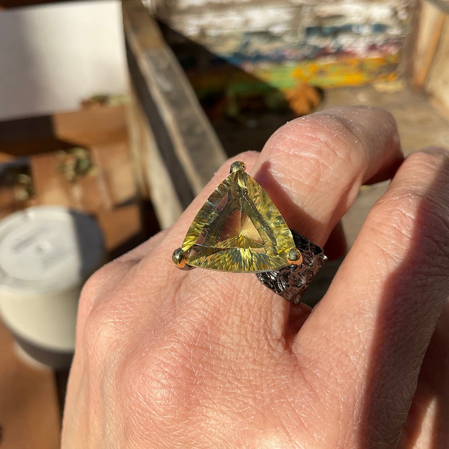 Handmade Sterling Silver lemon quartz statement Ring 7.5