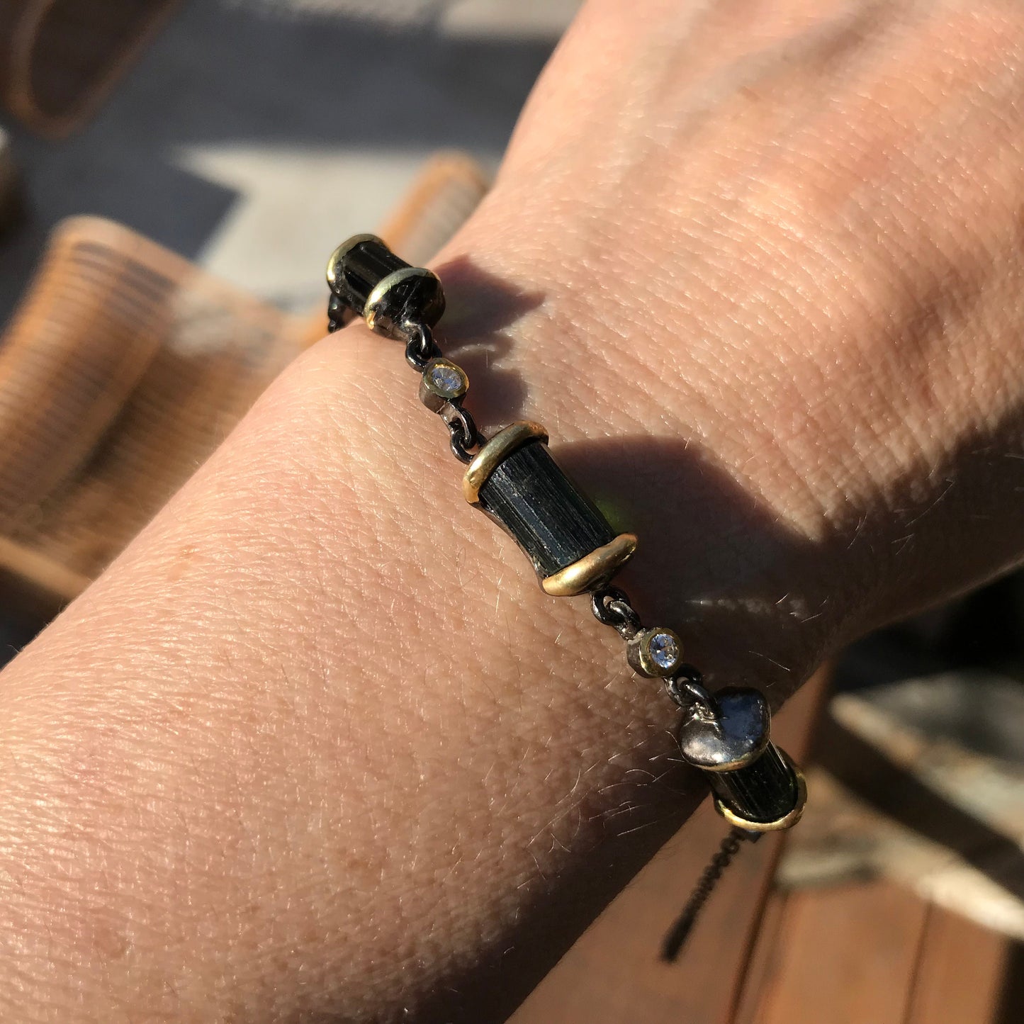 Sterling Silver Natural rough tourmaline 8” bracelet