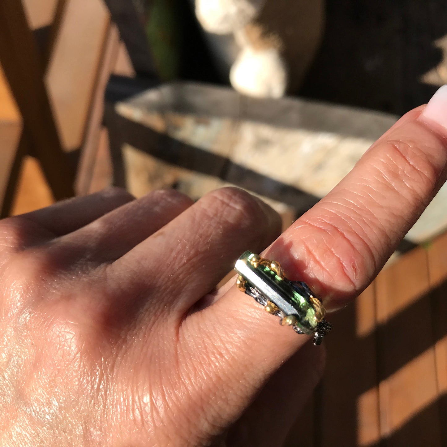 Handmade Sterling Silver Natural Green tourmaline Ring 8.5
