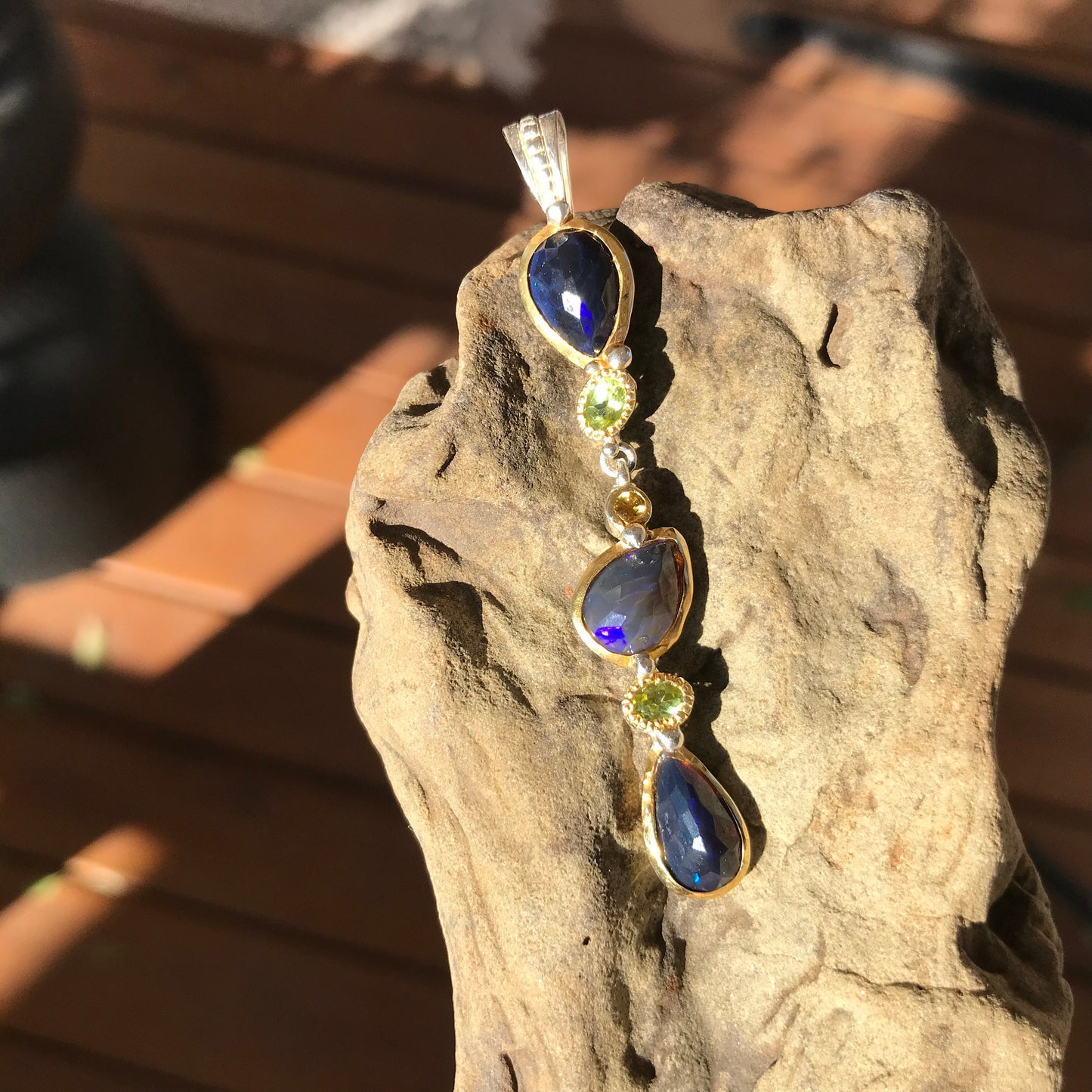 Natural black  Rainbow opal Sterling Silver citrine  pendant for Necklace