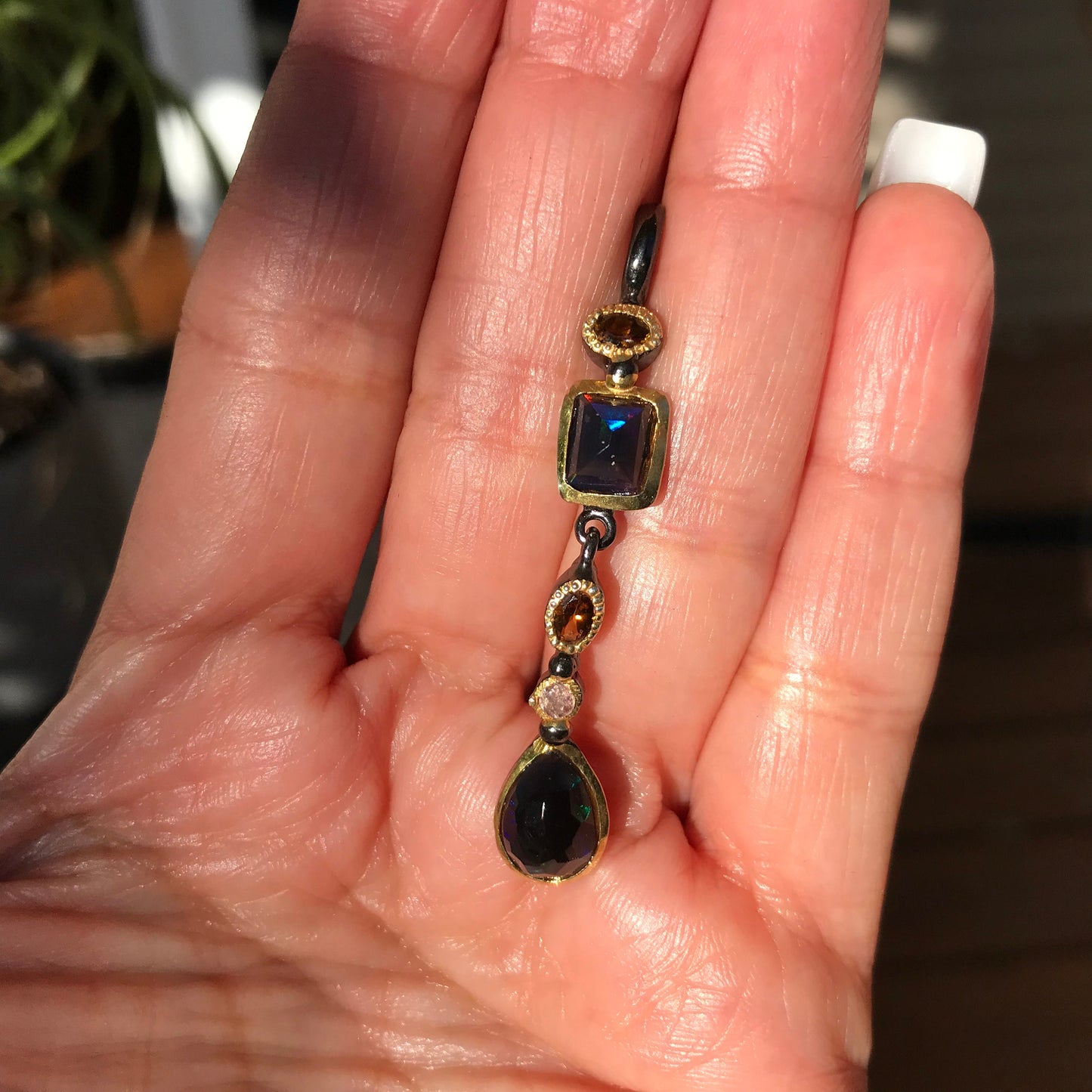 Natural black Rainbow opal Sterling Silver pendant for Necklace