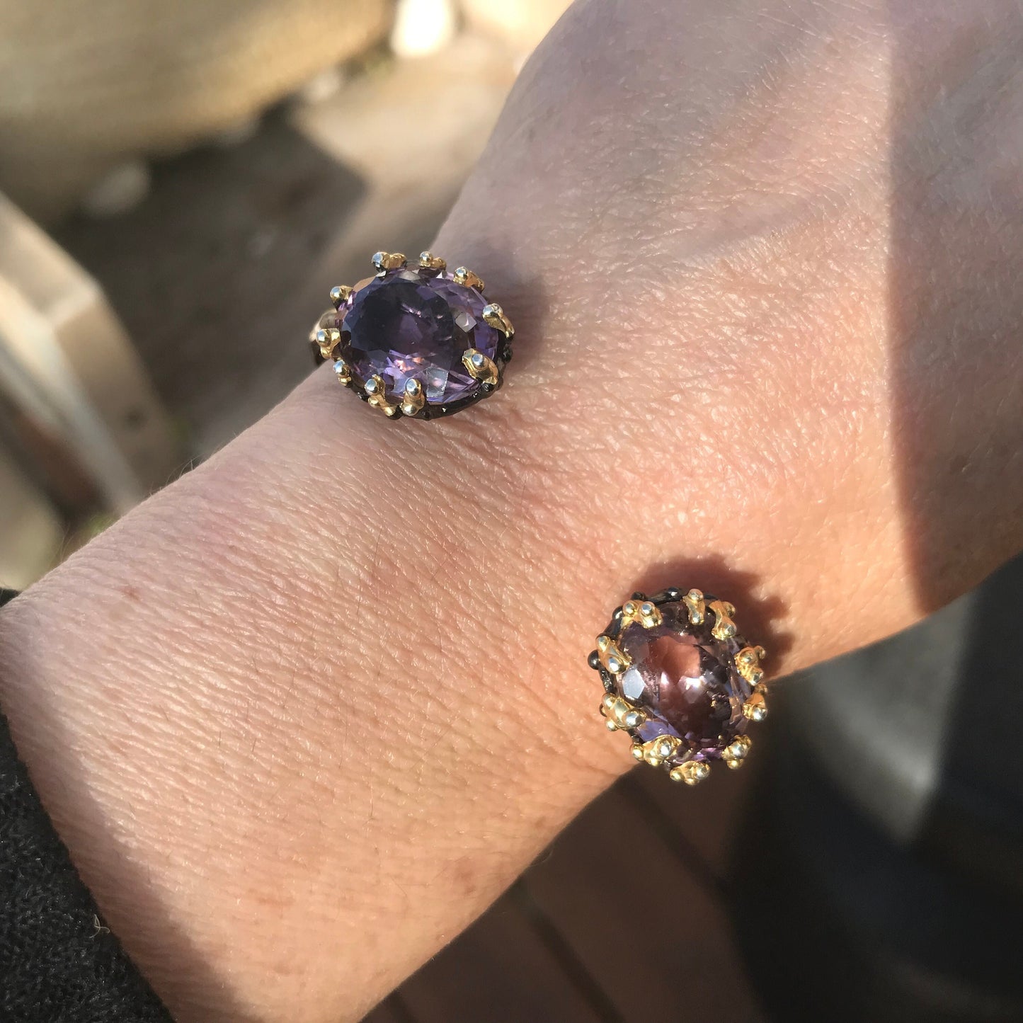 Sterling silver natural amethyst cuff bracelet