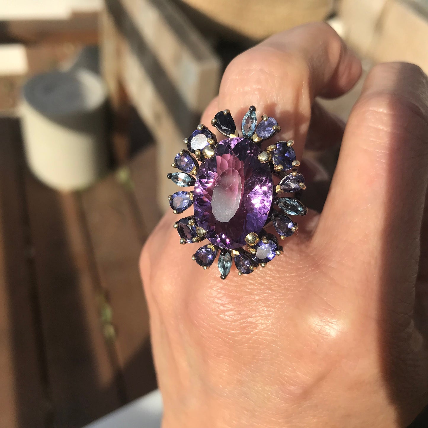 Sterling Silver Statement fancy Amethyst topaz Ring 8