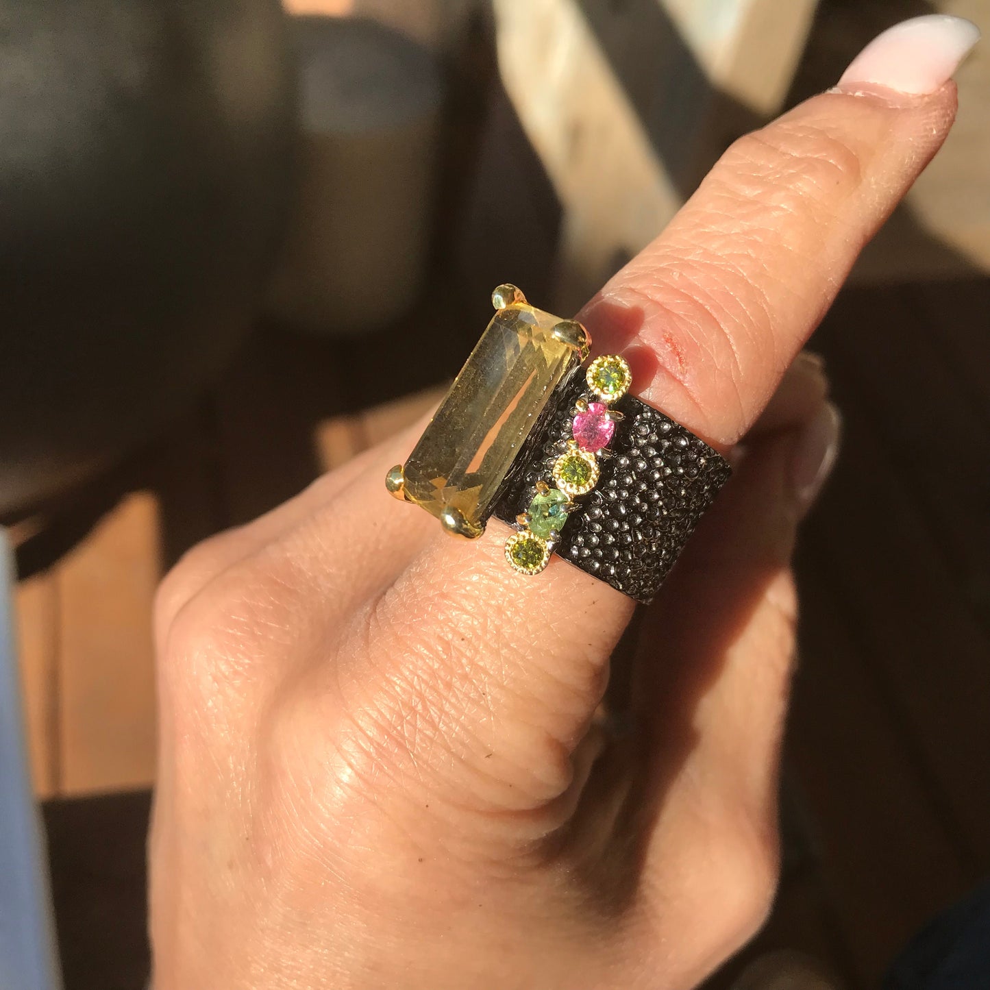 sterling silver natural citrine tourmaline band ring 8