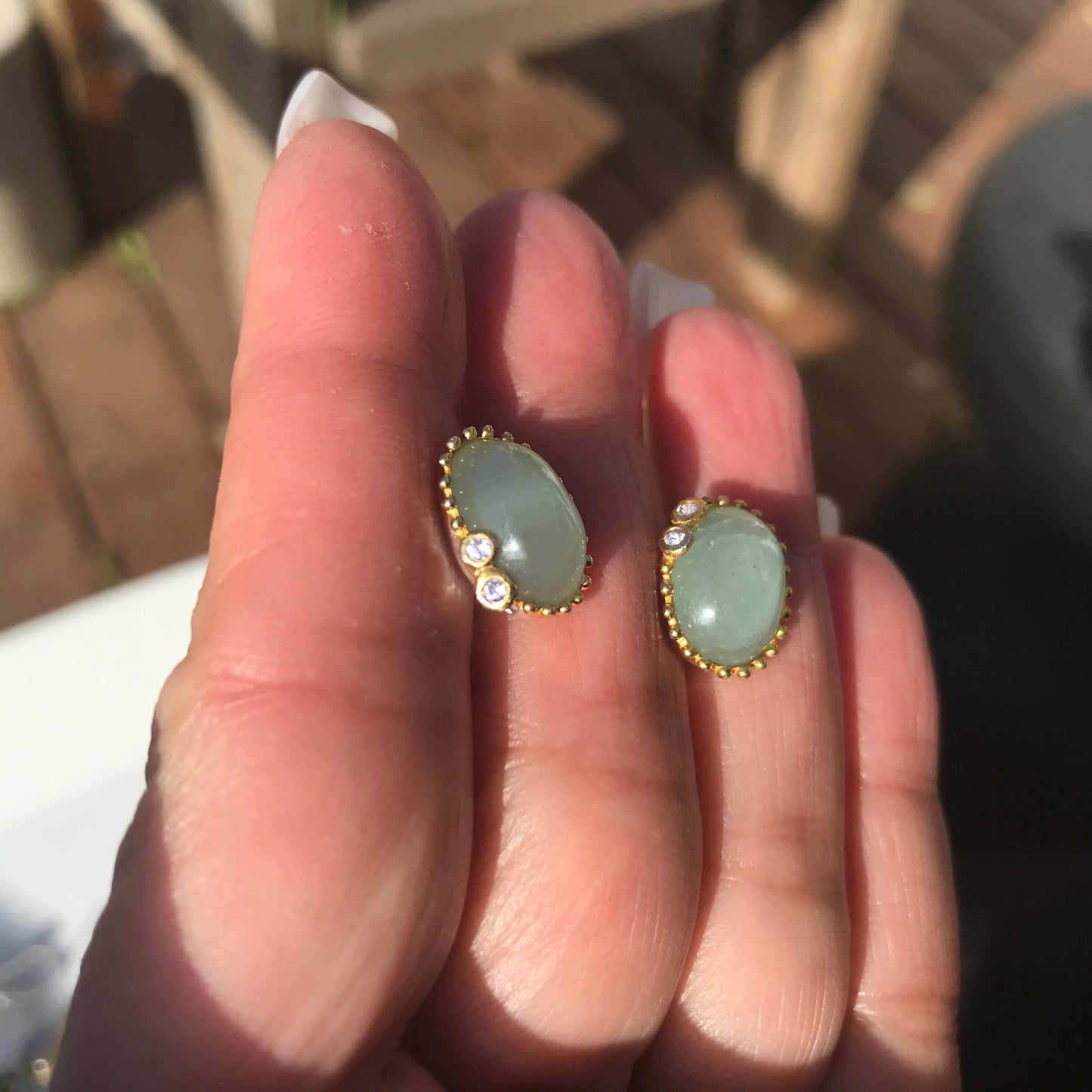 Sterling silver Natural Aquamarine stud handmade Earrings