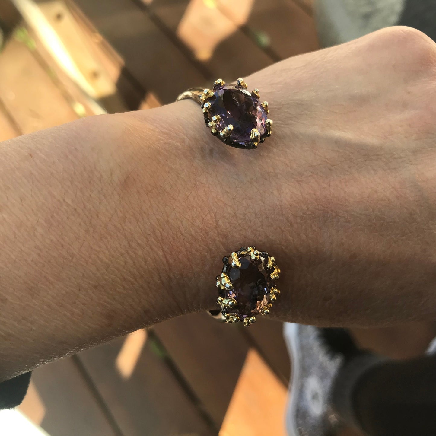 Sterling silver natural amethyst cuff bracelet