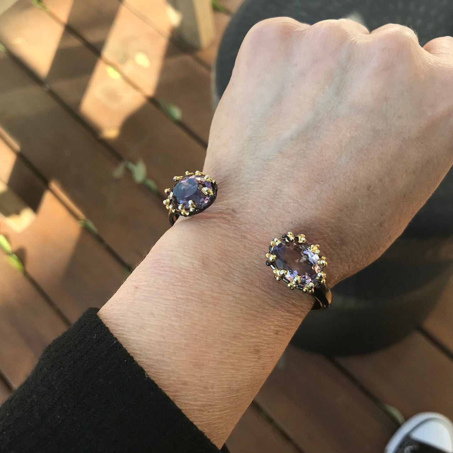 Sterling silver natural amethyst cuff bracelet