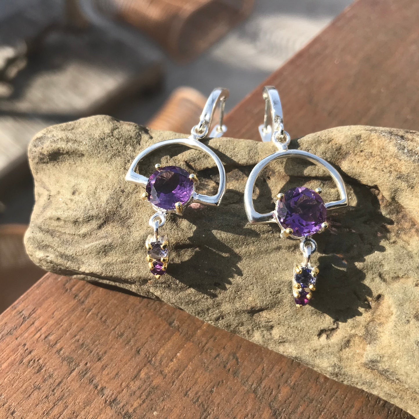 Sterling silver amethyst Lolite dangle earrings