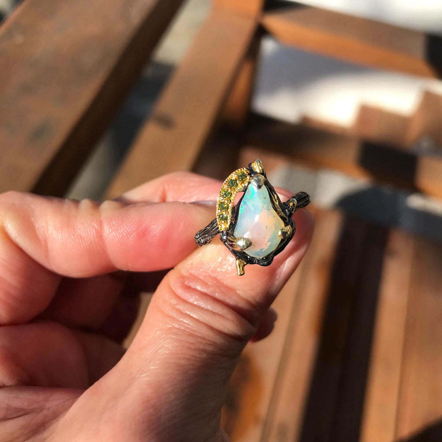 Sterling silver natural fire opal ring 9