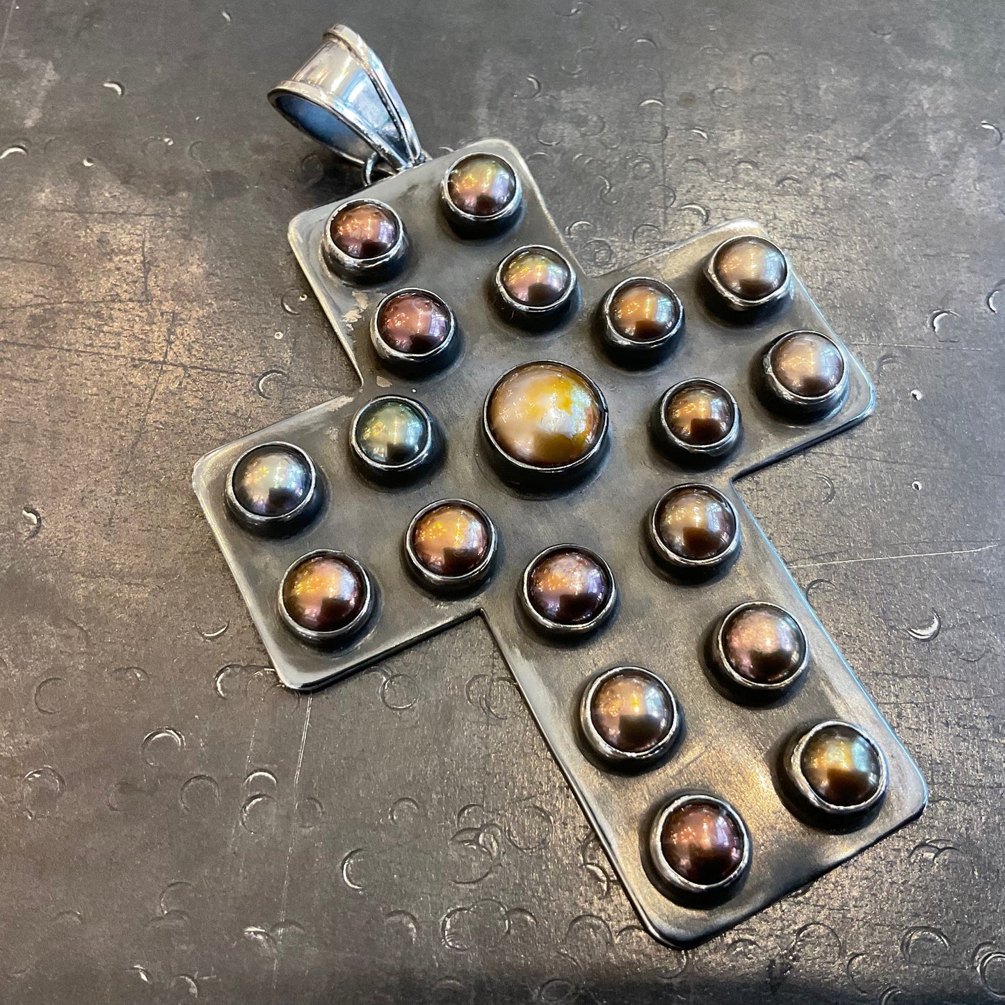 sterling silver genuine black natural pearl Oversize huge cross Pendant