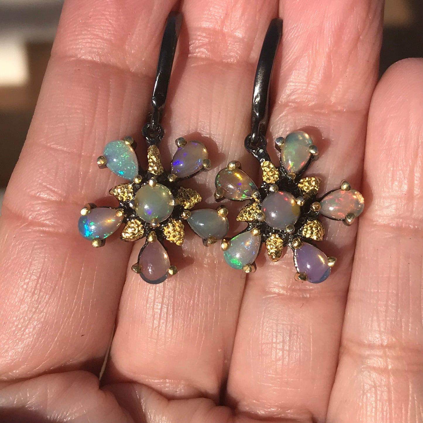 sterling silverNatural opals natural art earrings floral