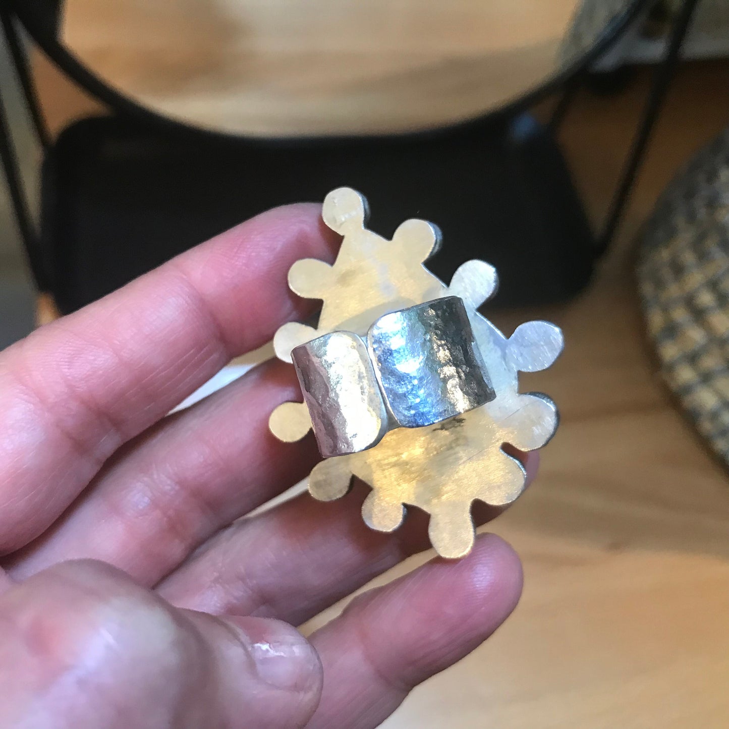 Sterling Statement designer canyon jasper ring huge adjustable cuff