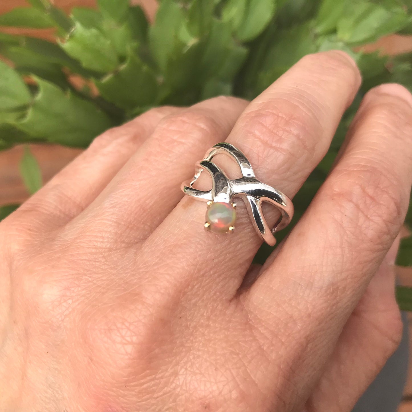 Sterling Silver Handmade Rainbow Opal modernist ring 8