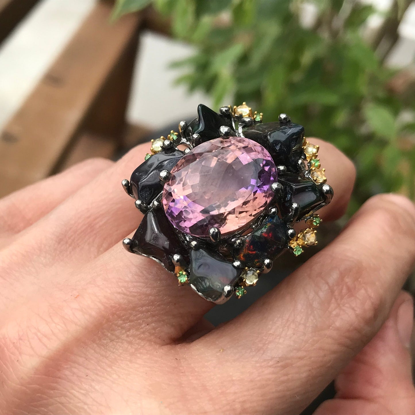 Sterling Silver Ametrine heirloom Fire Rainbow Huge opal ring 7