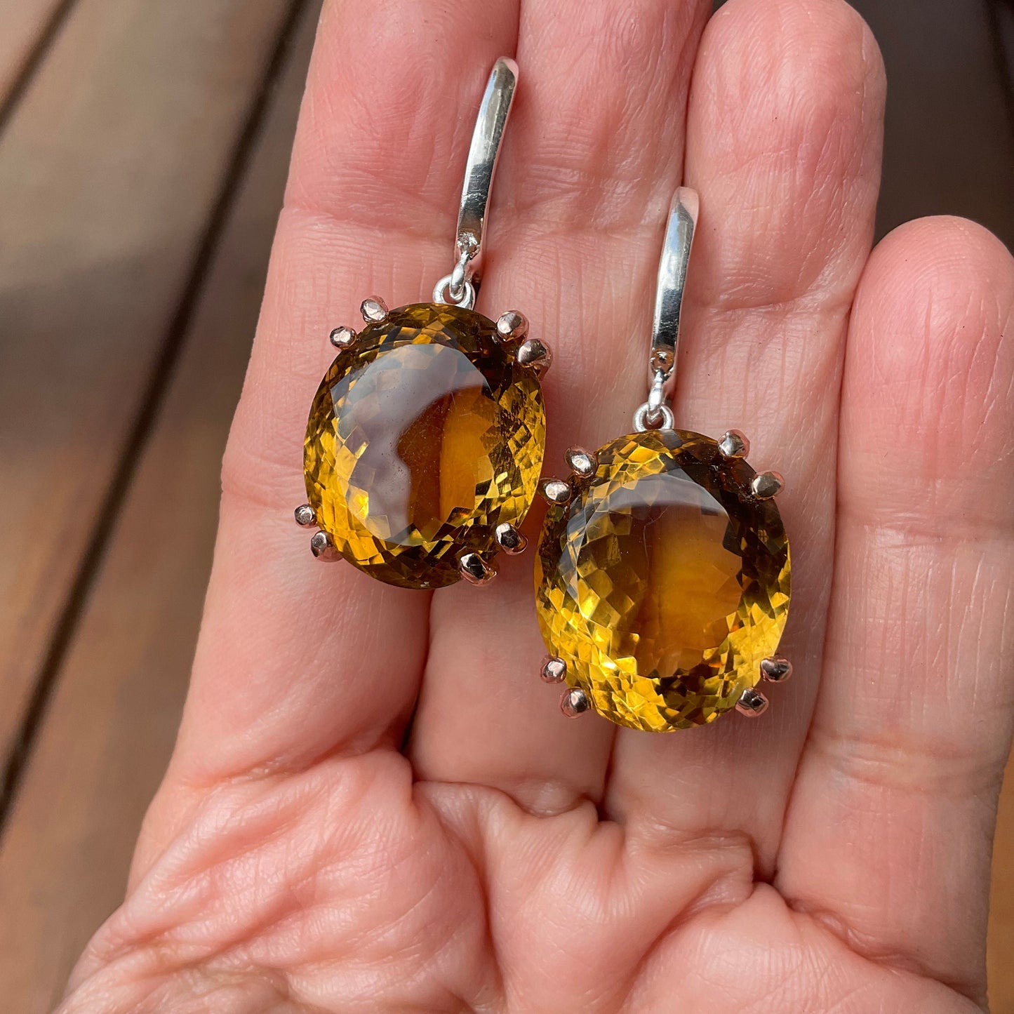 Sterling silver natural citrine 67ct statement earrings
