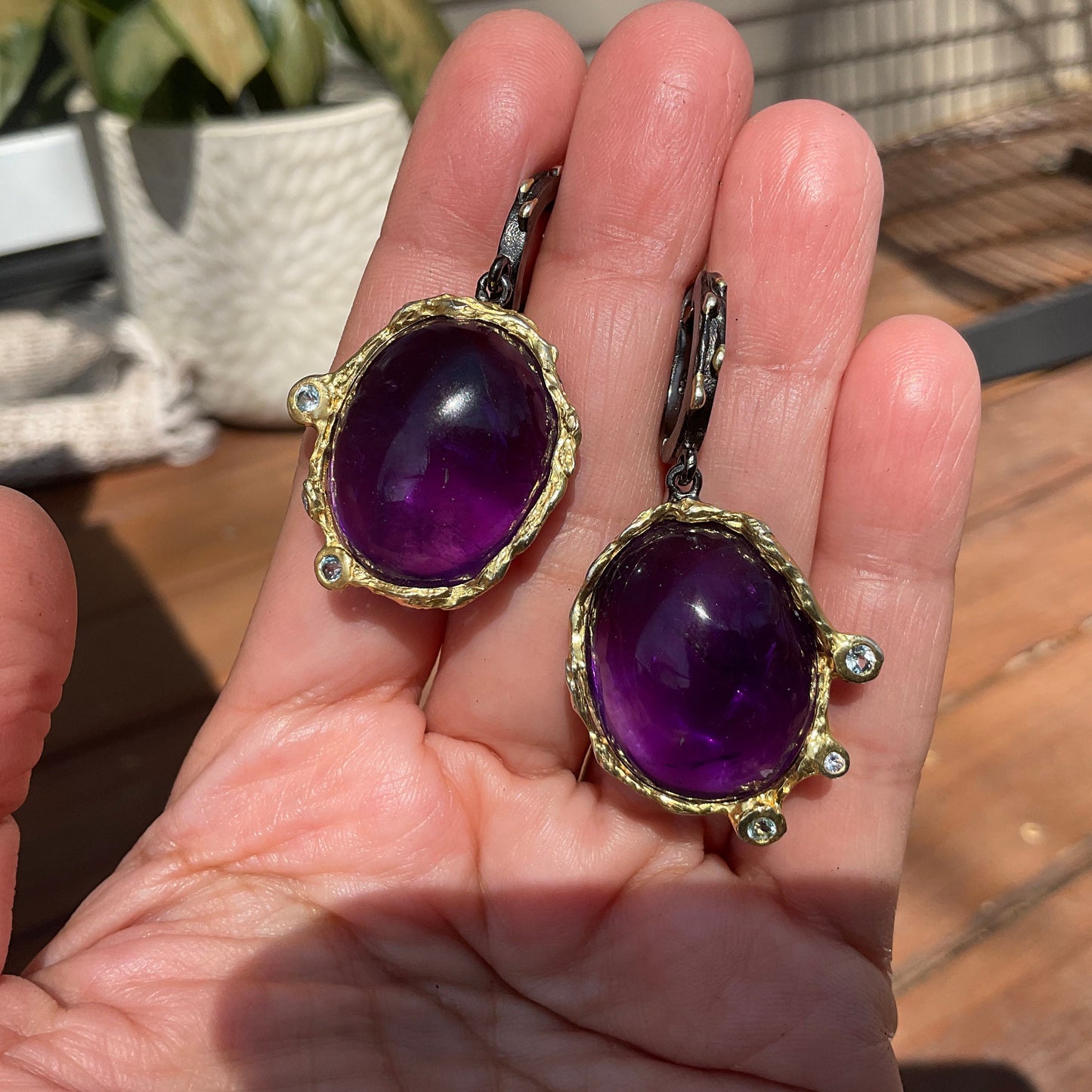 Sterling silver amethyst topaz statement dangle Earrings