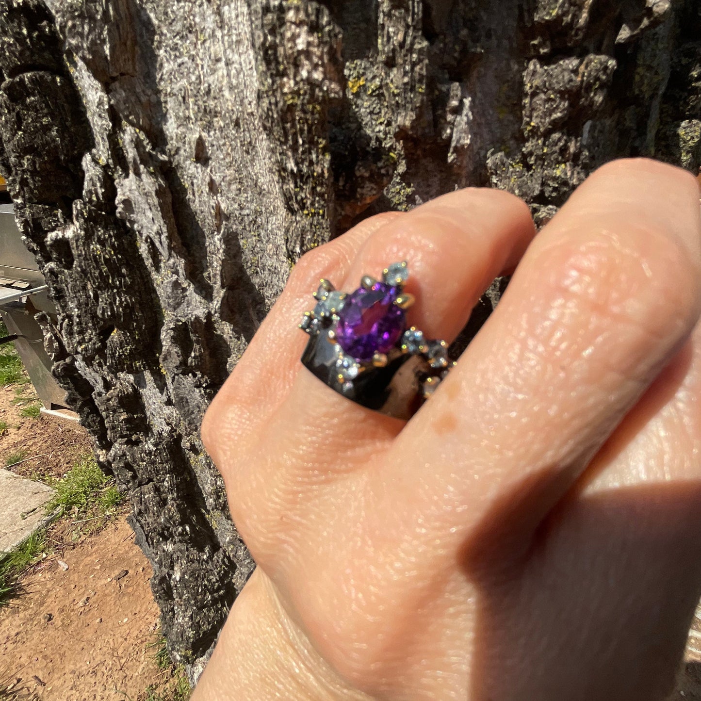 Handmade sterling Amethyst topaz band Ring 6
