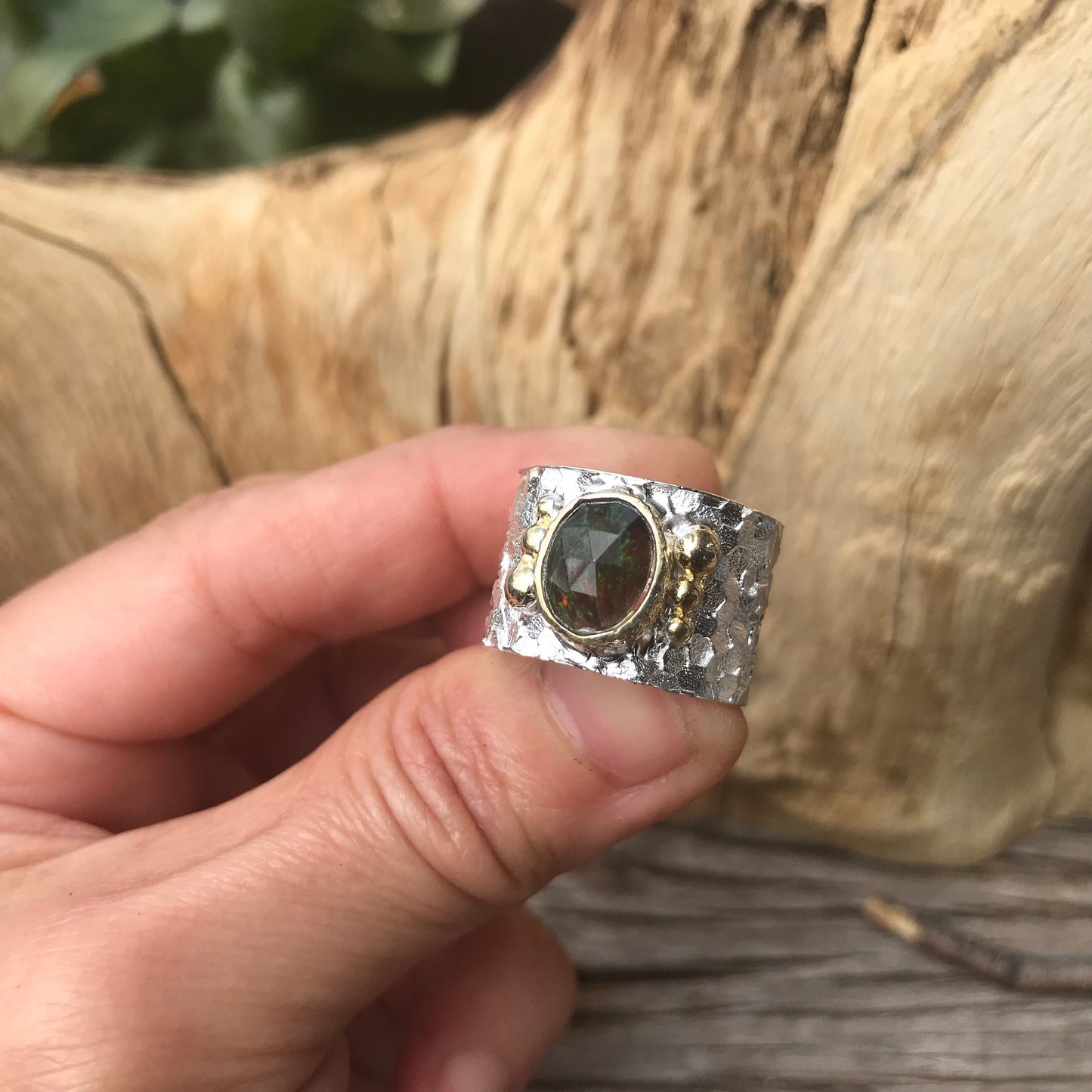 sterling silver natural Red fire opal band ring 9