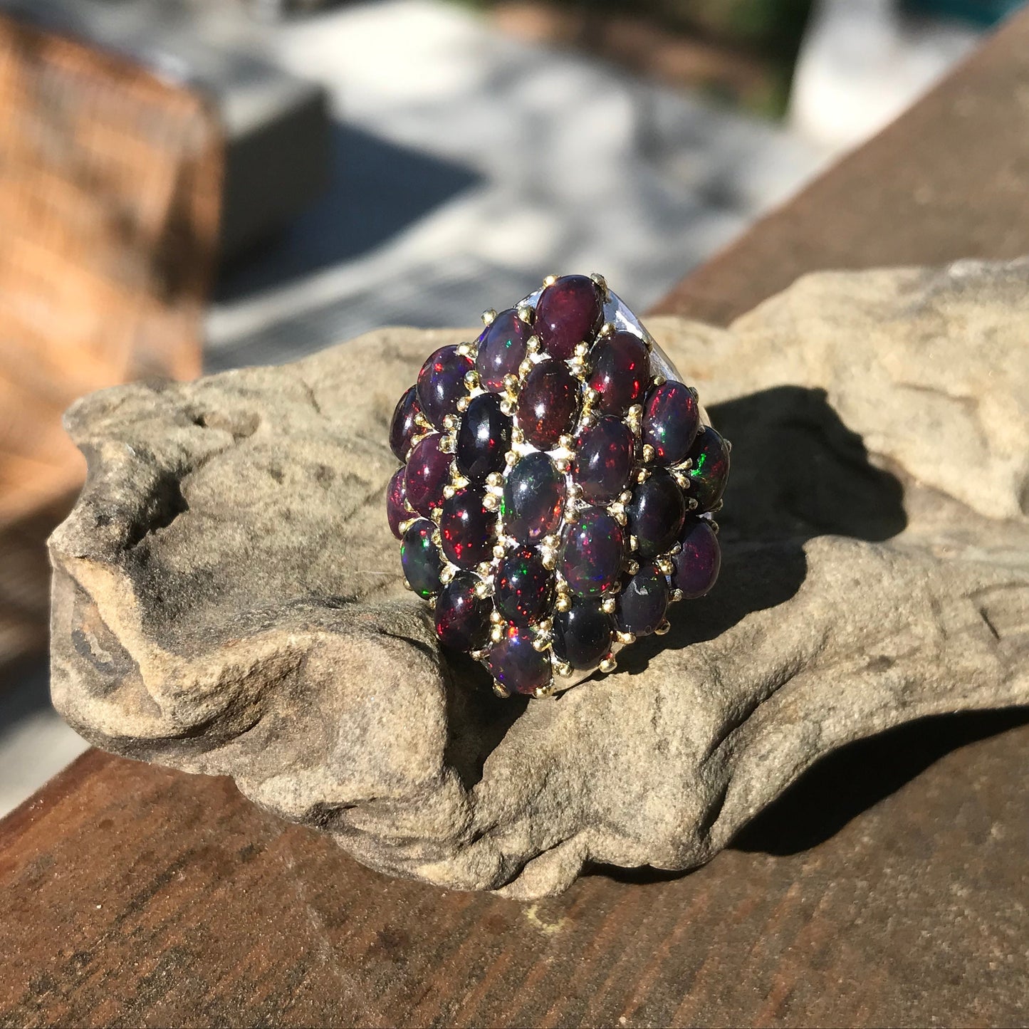 Sterling Silver black red Fire Opal statement ring 5.5 mesmerizing