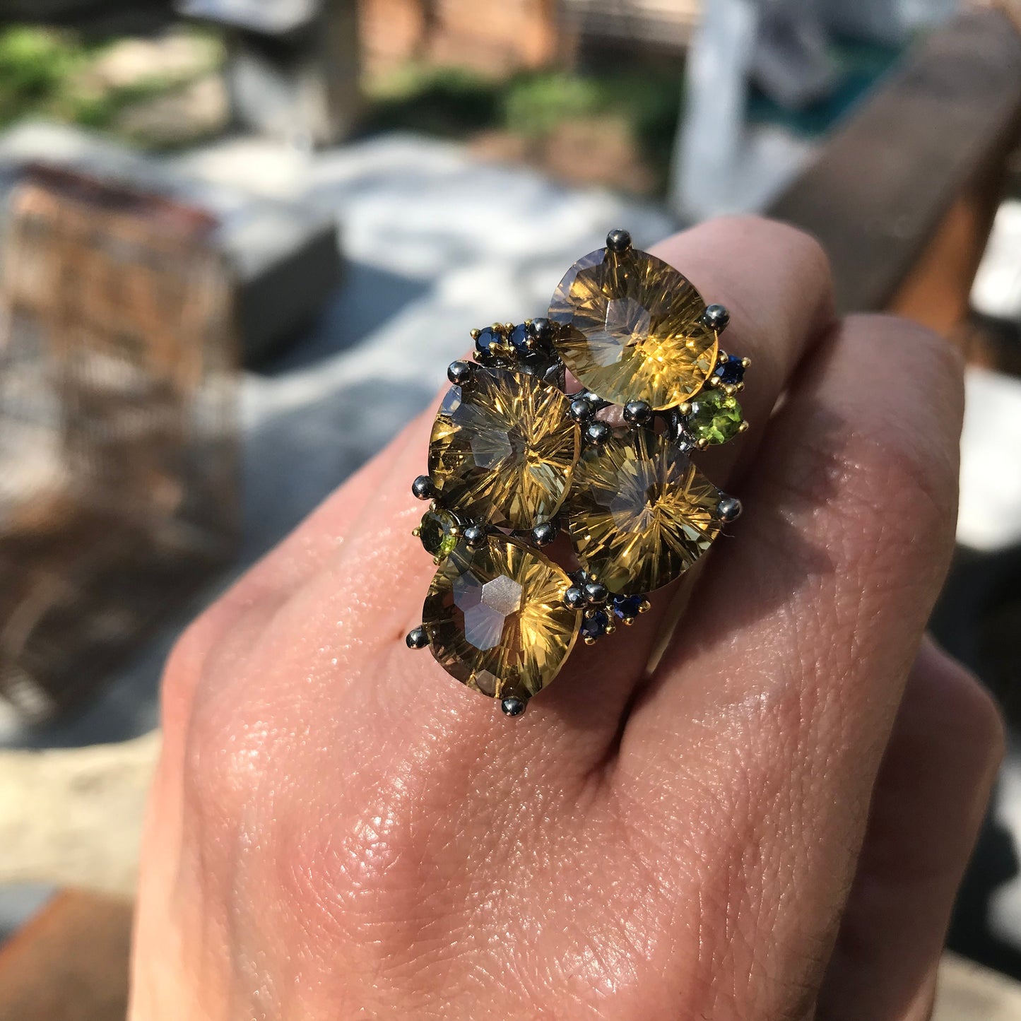 Sterling silver citrine sapphire fancy ring 8 wow factor here