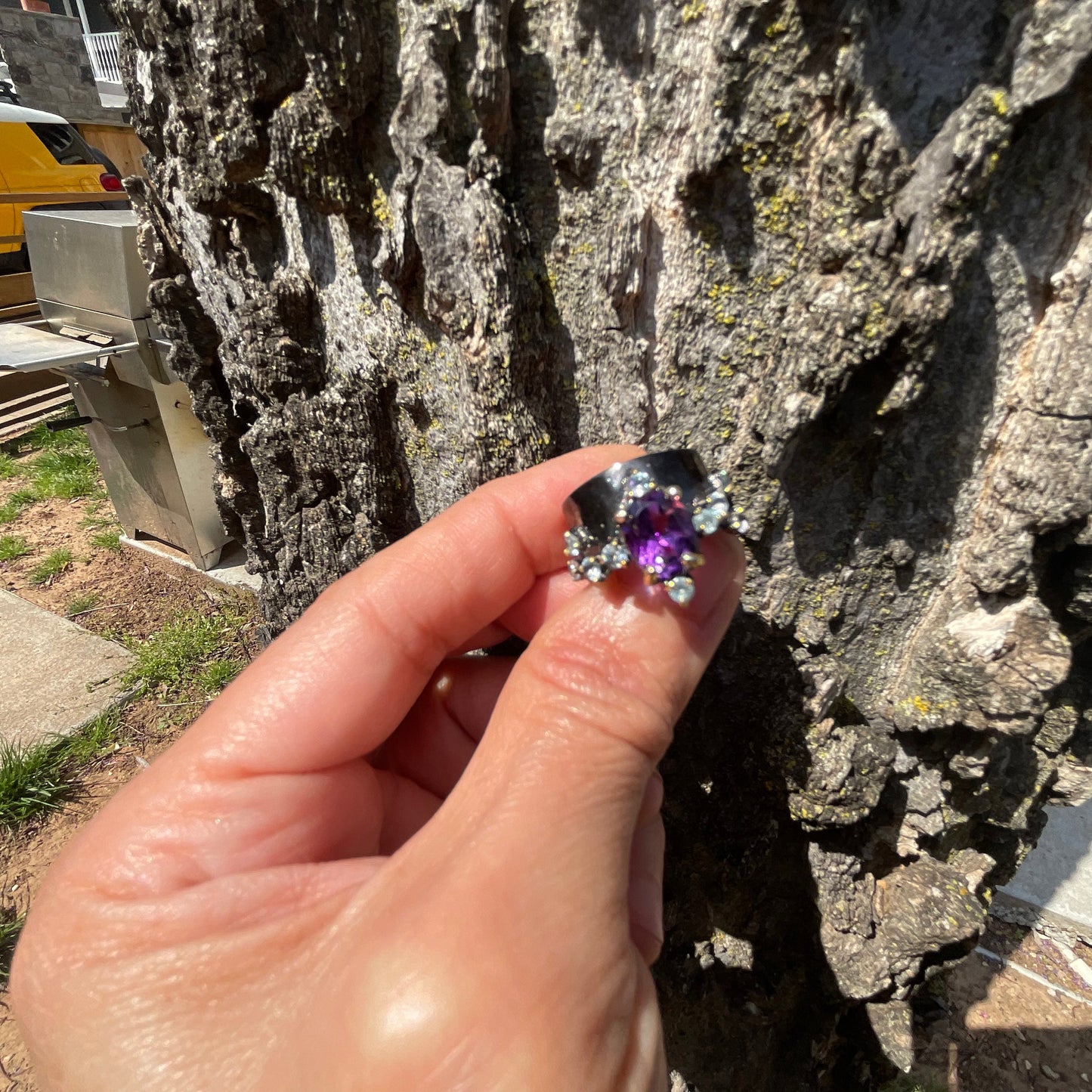 Handmade sterling Amethyst topaz band Ring 6