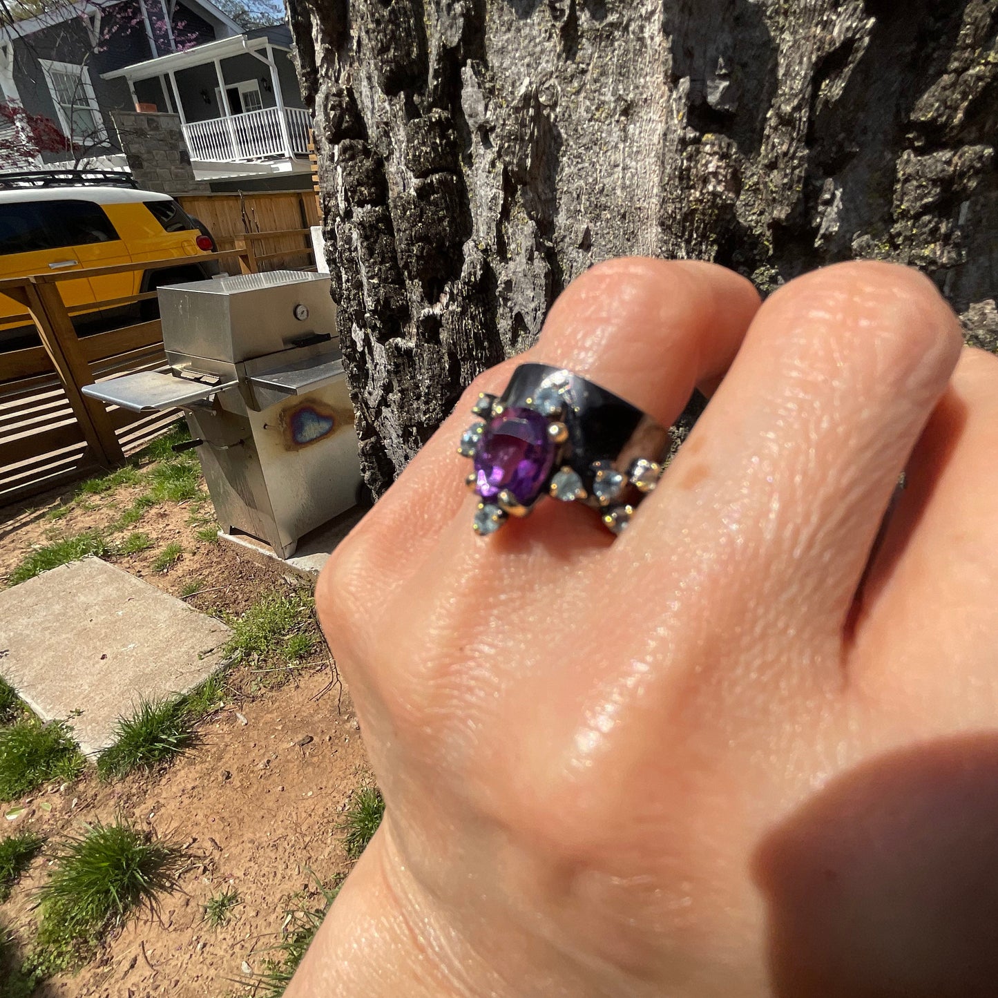 Handmade sterling Amethyst topaz band Ring 6