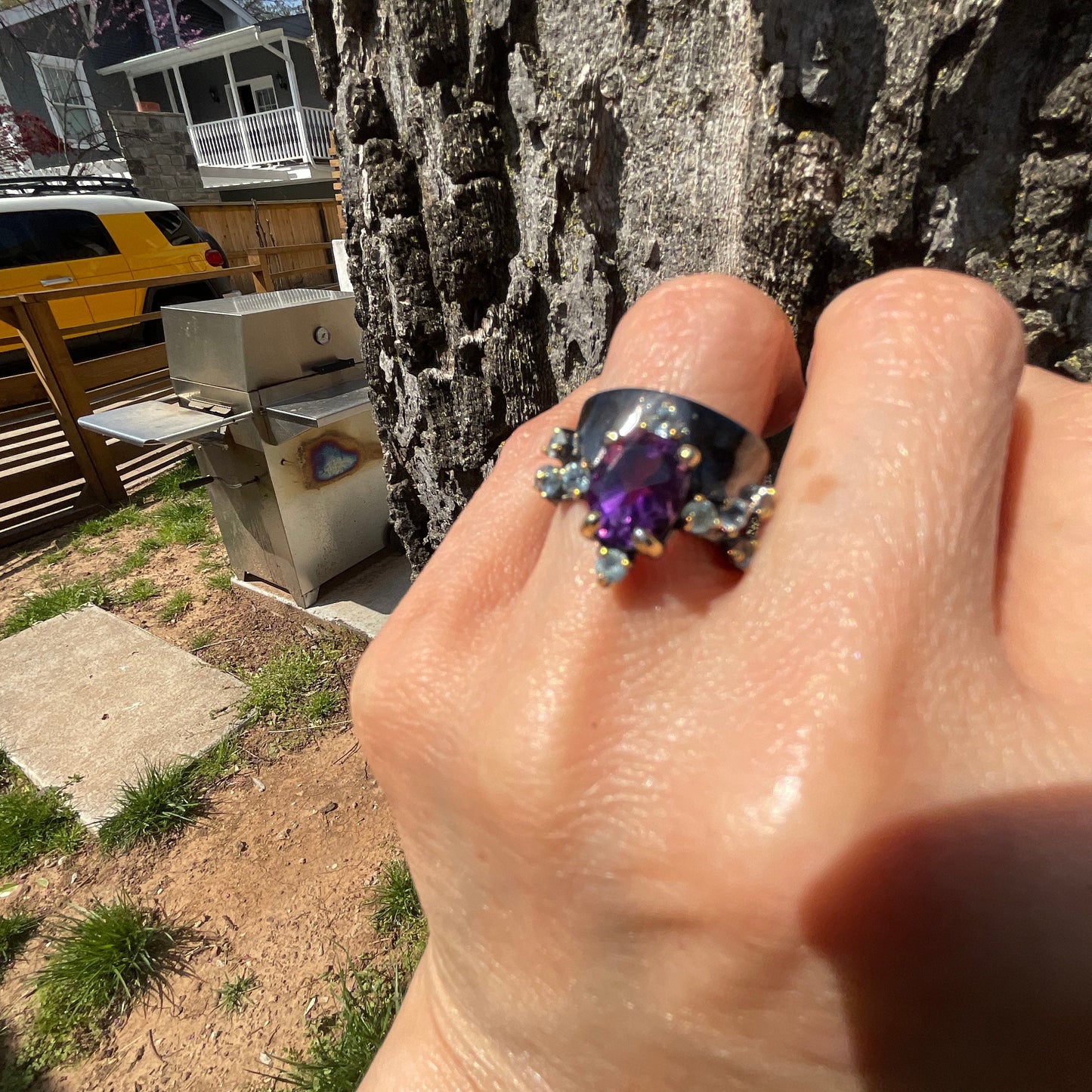 Handmade sterling Amethyst topaz band Ring 6