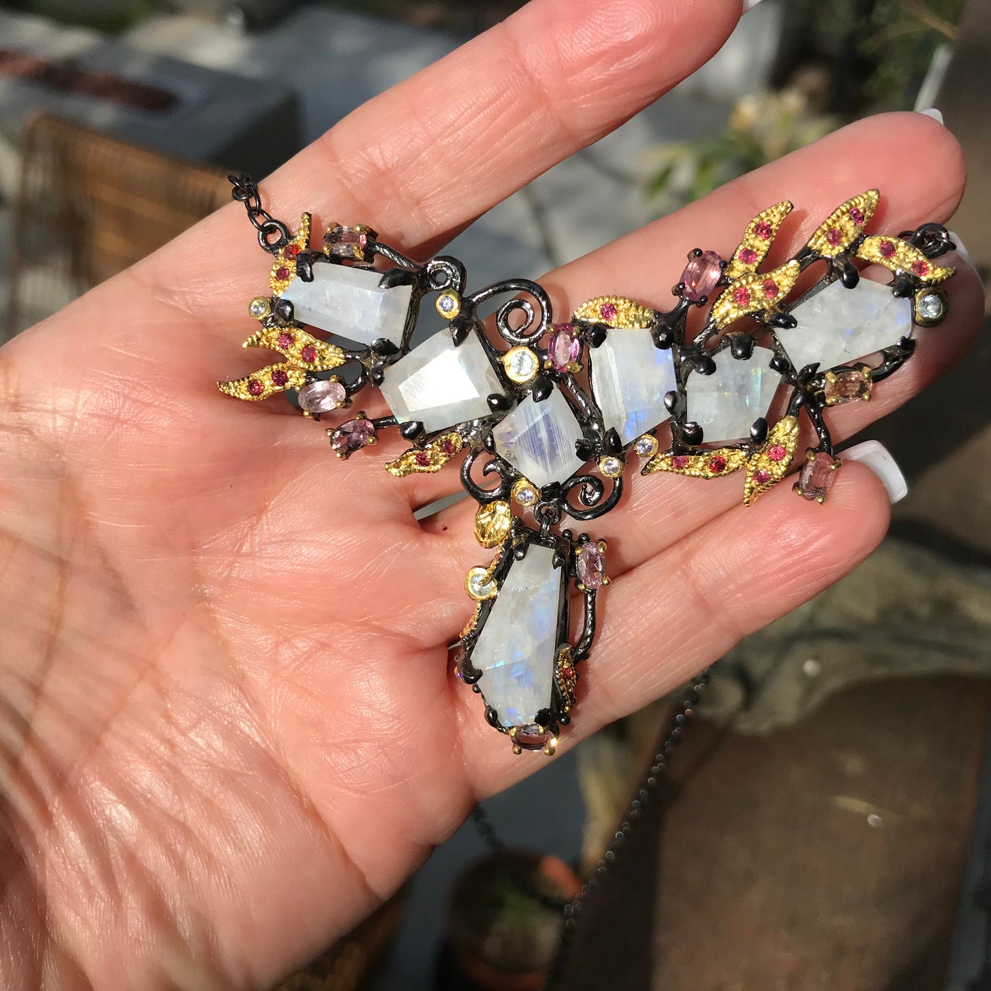 sterling silver Moonstone tourmaline heirloom necklace