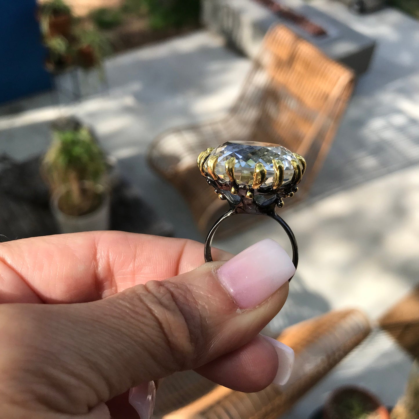 sterling silver round natural quartz huge 37ct statement ring 9.5