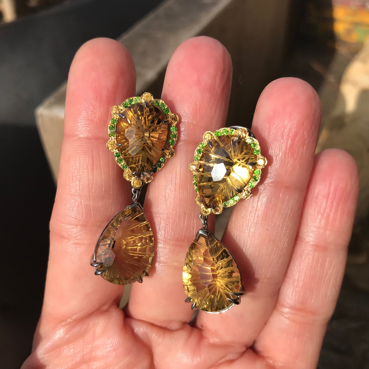 Sterling silver citrine sapphire dangle Earrings fancy