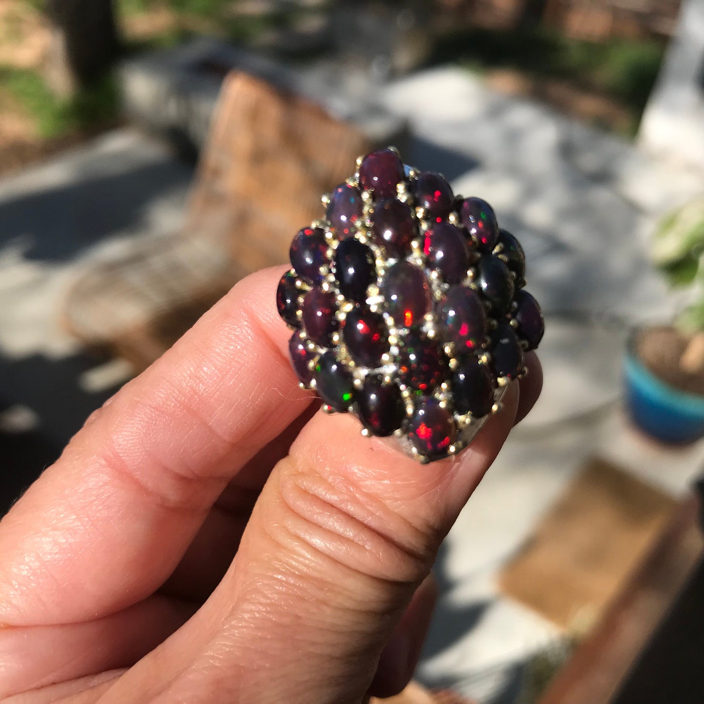 Sterling Silver black red Fire Opal statement ring 5.5 mesmerizing