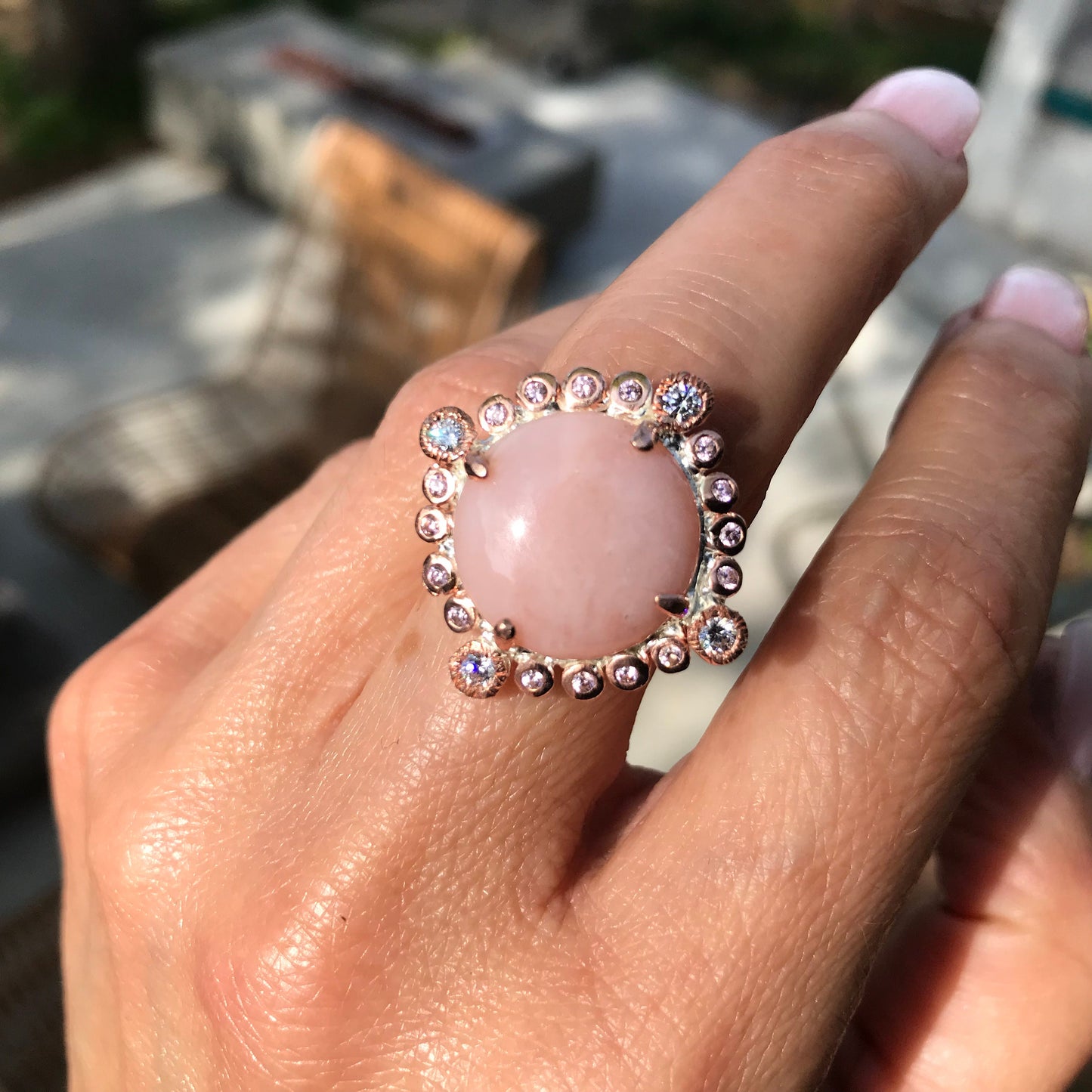 sterling silver Natural Opal pink statement ring 9