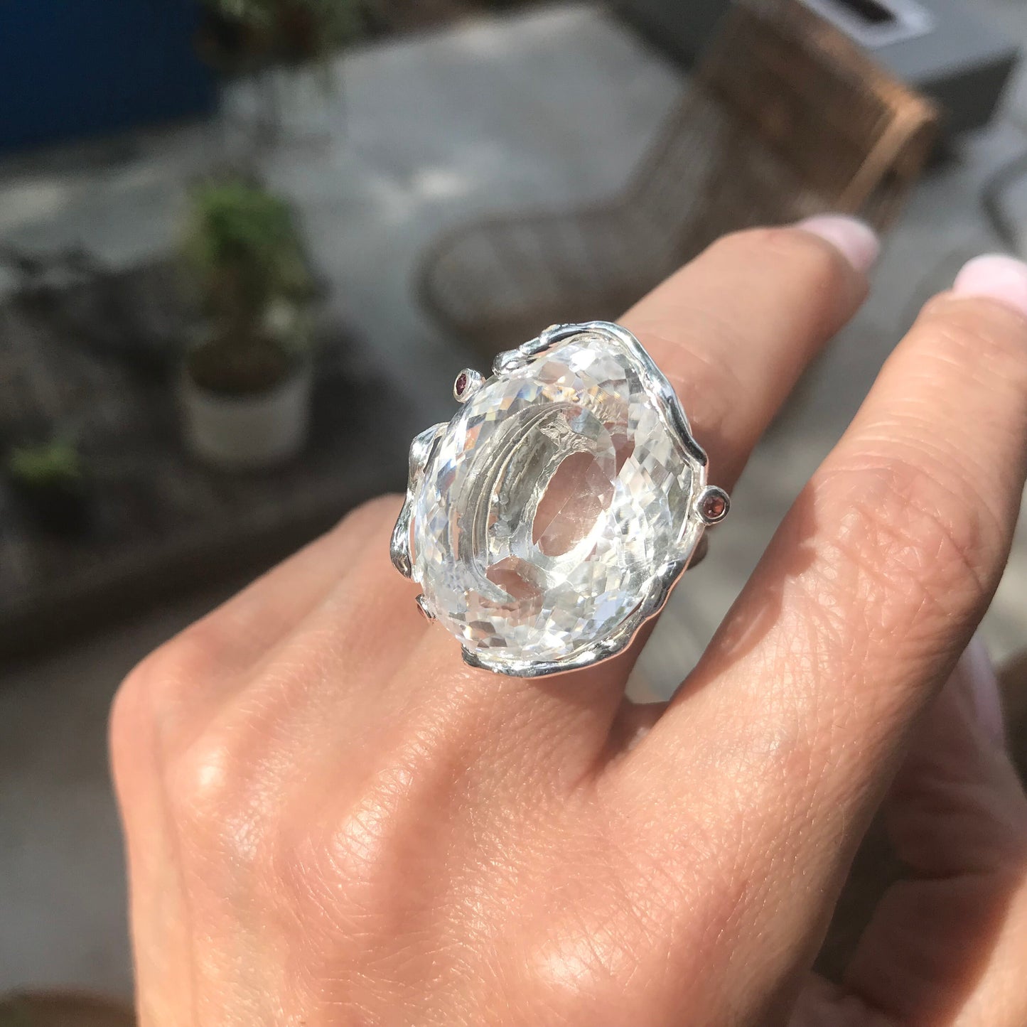 sterling silver natural quartz organic huge statement ring 7