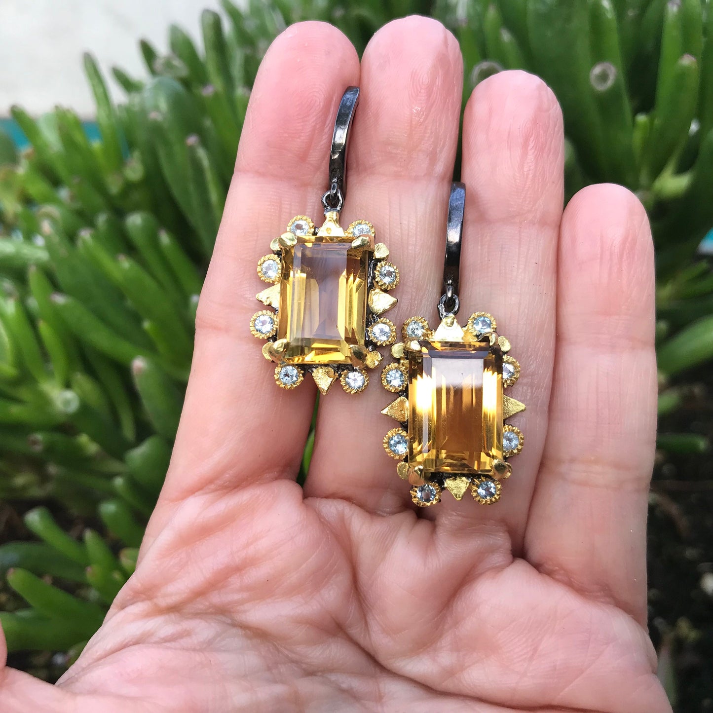 Sterling silver natural citrine topaz statement dangle earrings