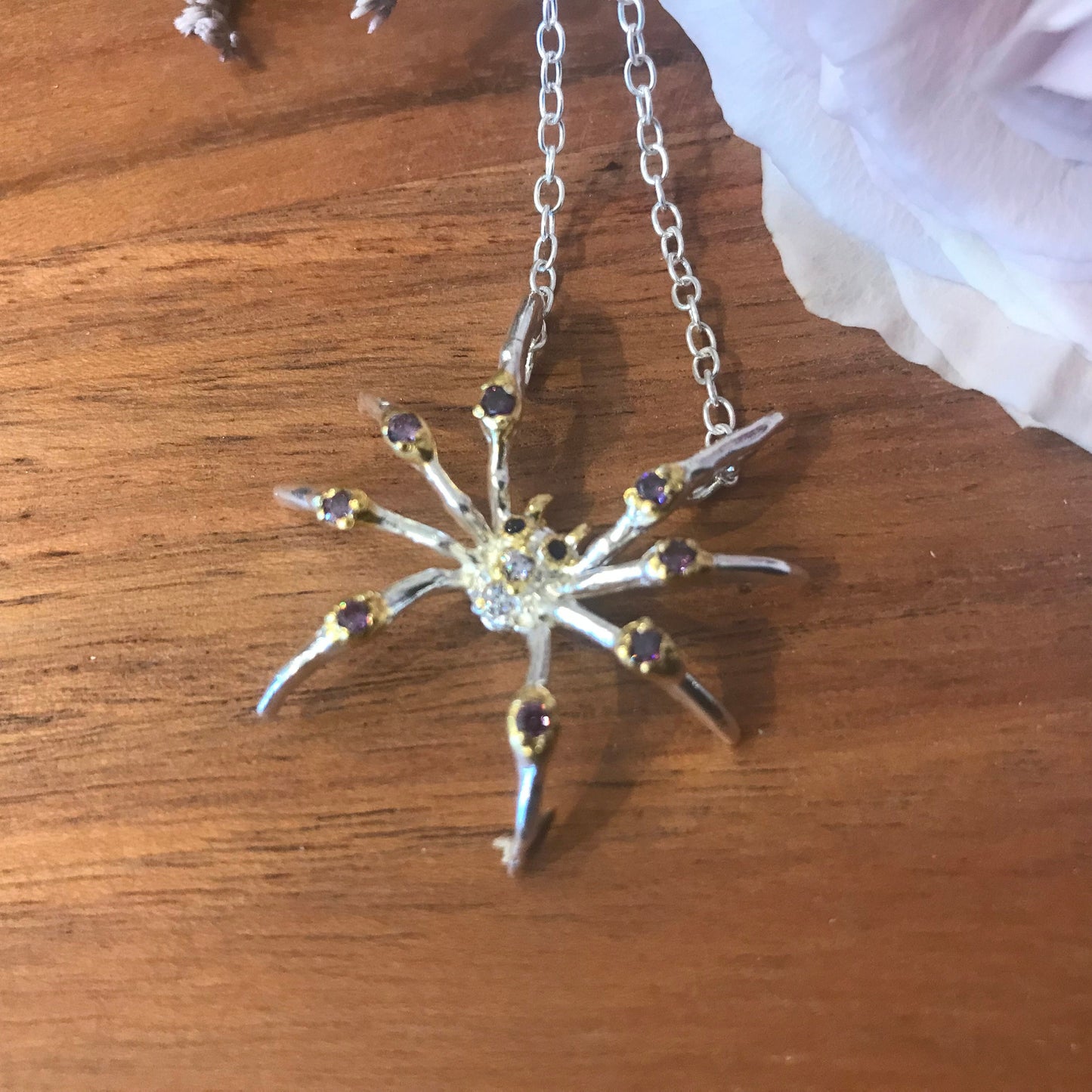 Sterling silver spider necklace