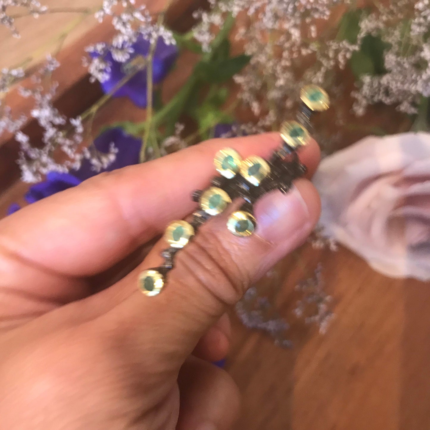 Sterling Silver natural art branch emerald twig ring 8