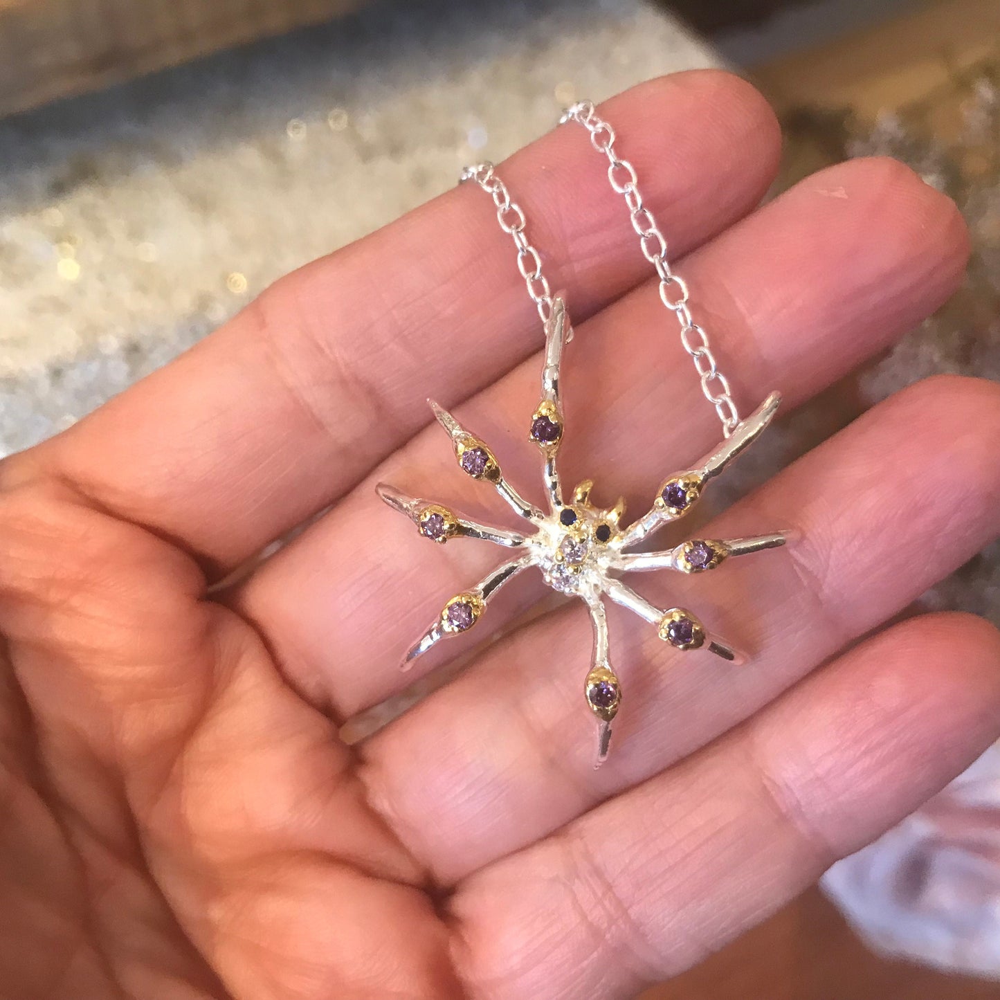 Sterling silver spider necklace